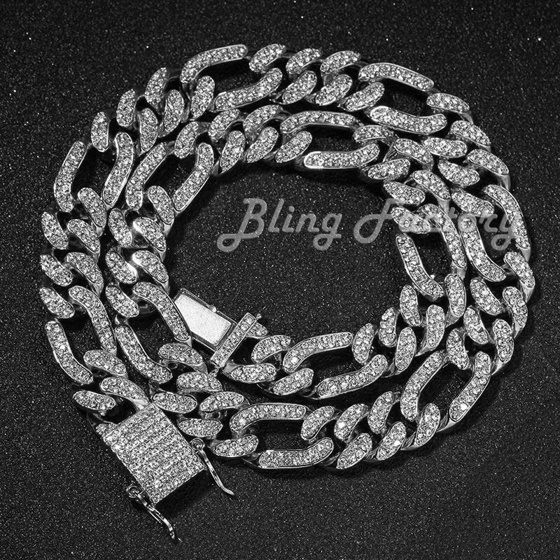 Hip Hop Silver PT Iced 8.5″, 18″, 20″, 24″ Figaro Choker Chain Bracelet Necklace