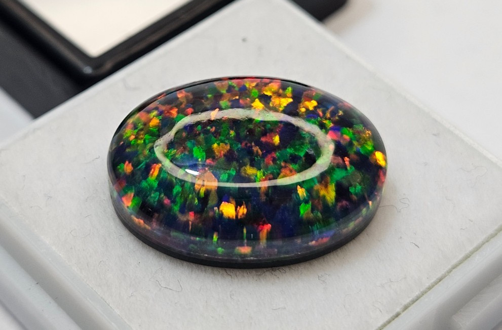 Australian Natural Black Fire Opal 6-7 Ct Oval Cabochon Loose Gemstone FR-084