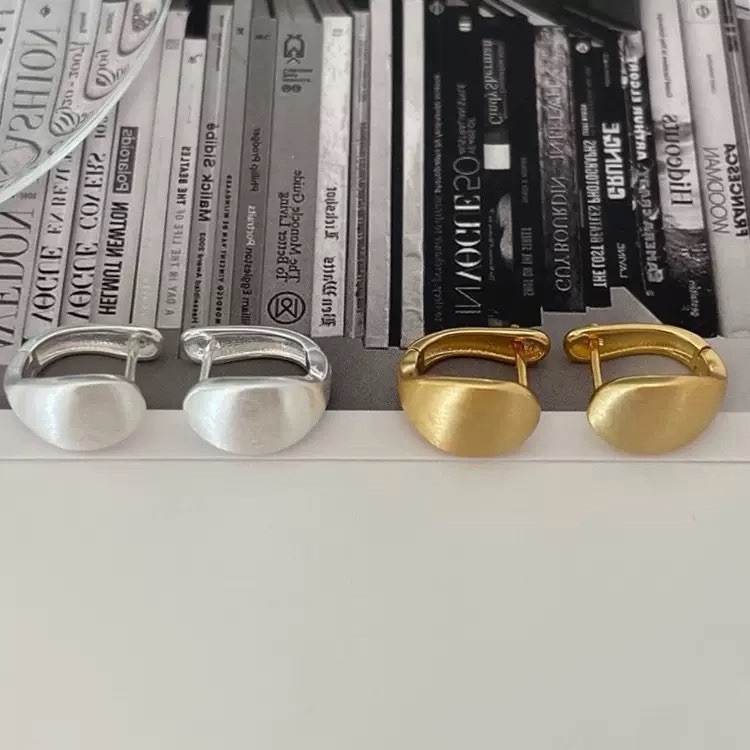 925 Silver Brushed Oval Huggie Hoop Earrings Matte Earrings Gold or Silve 323
