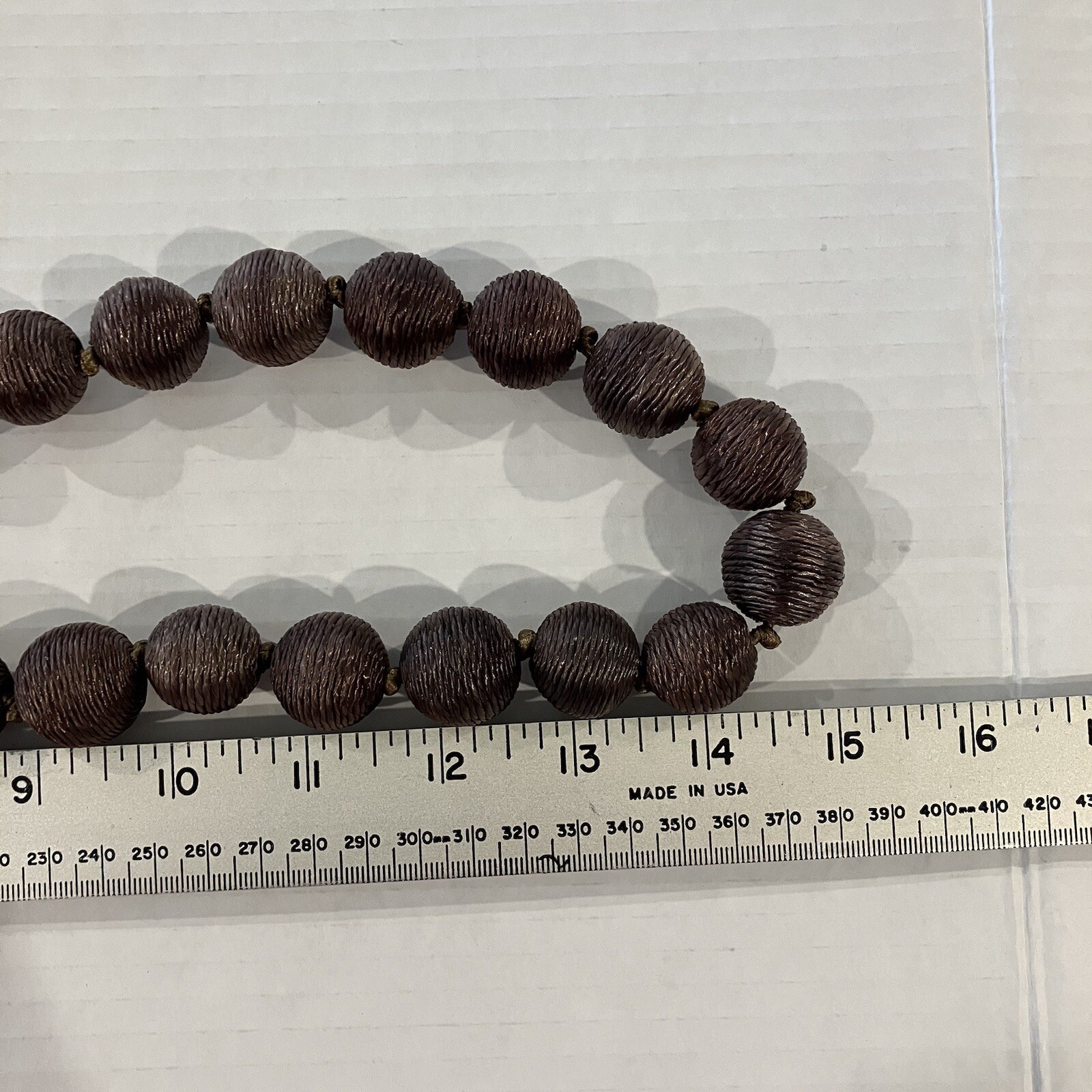 Silk Brown Large Hand Knotted Bead Strand Necklace Adjustable Lobster Claw Clasp