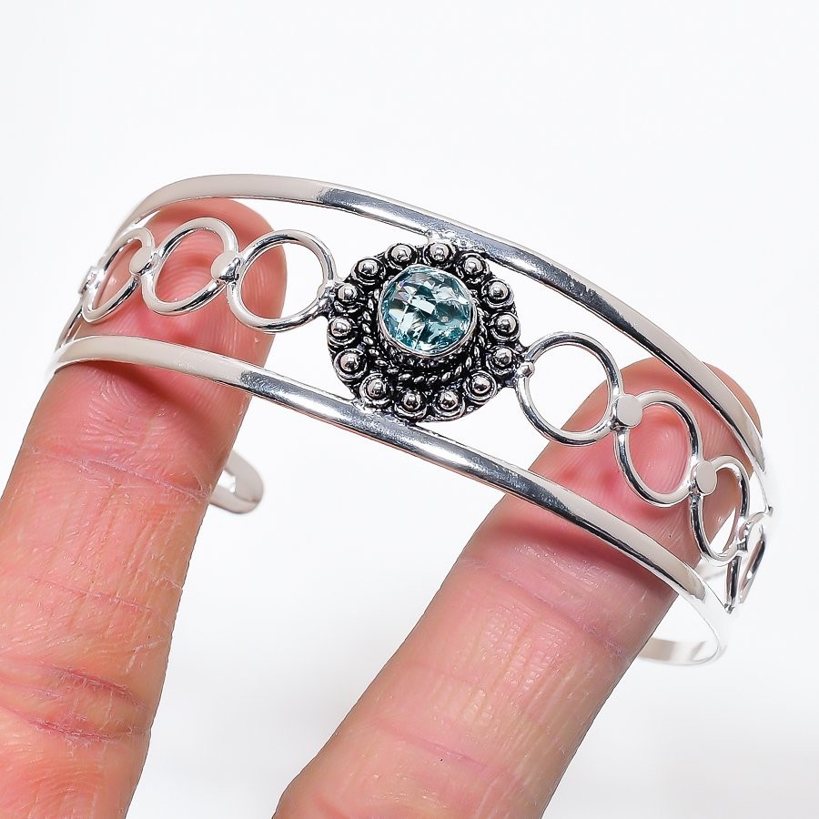 Aquamarine Gemstone 925 Sterling Silver Jewelry Cuff Bracelet Adjustable