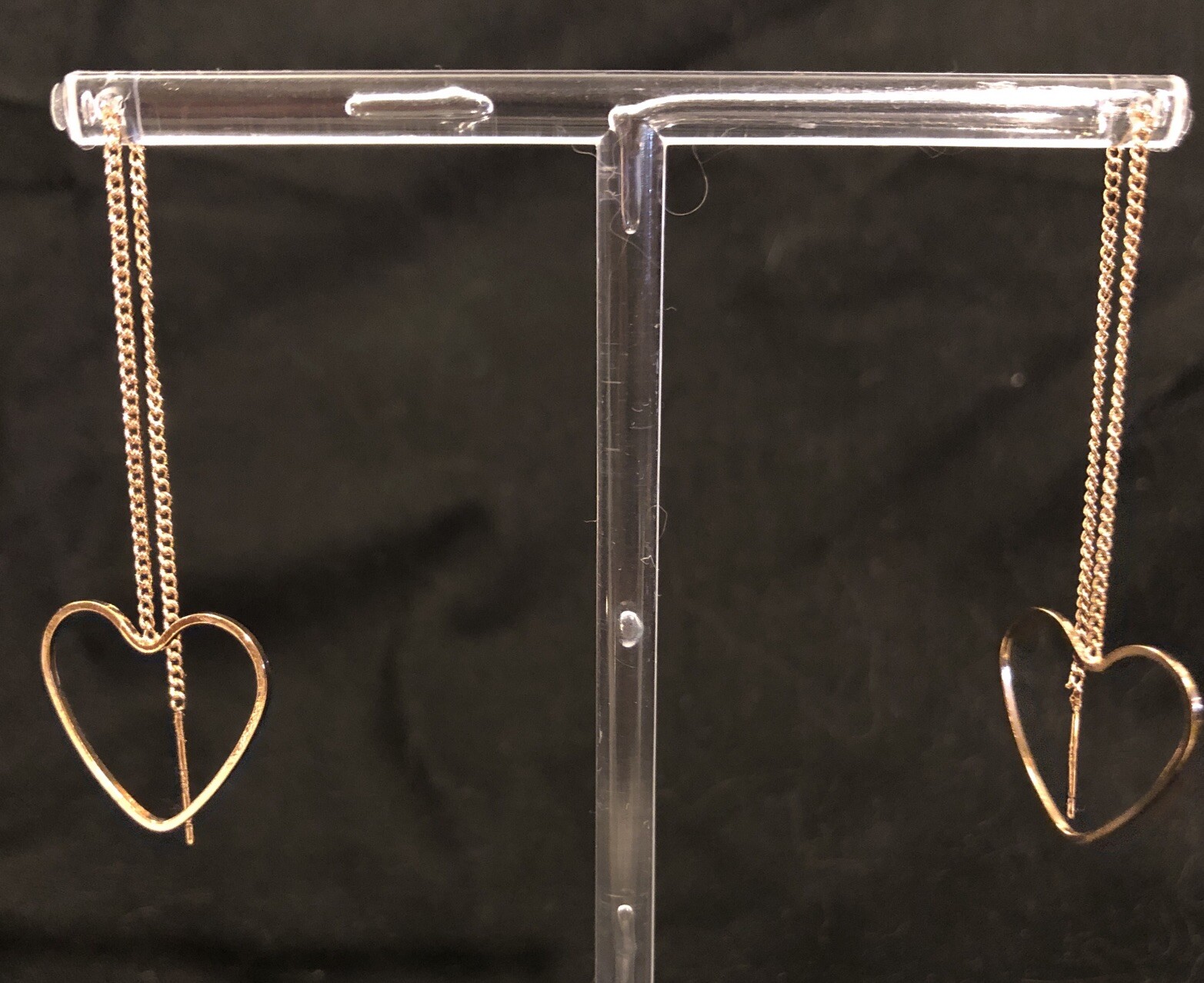 Open Heart Gold Color Threader Earrings W/chain You Pick Length New Without Tags