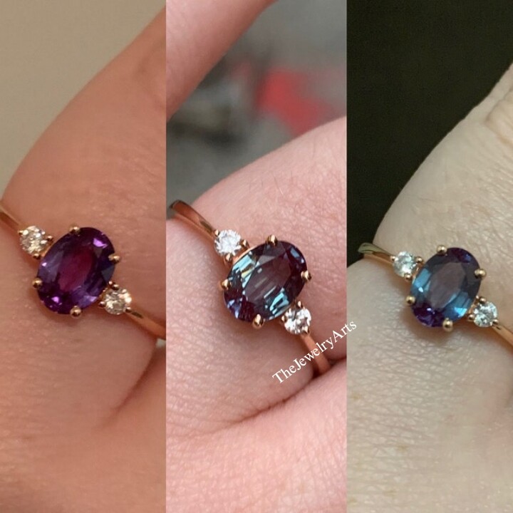 Vintage Alexandrite Ring, Simple Alexandrite Ring Halo Engagement Ring Sterling