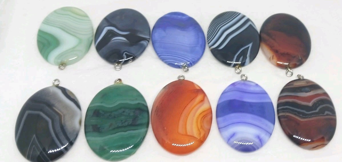 10 Gemstone Pendants Cabochon dyed drilled agate eyelet no bail pendant