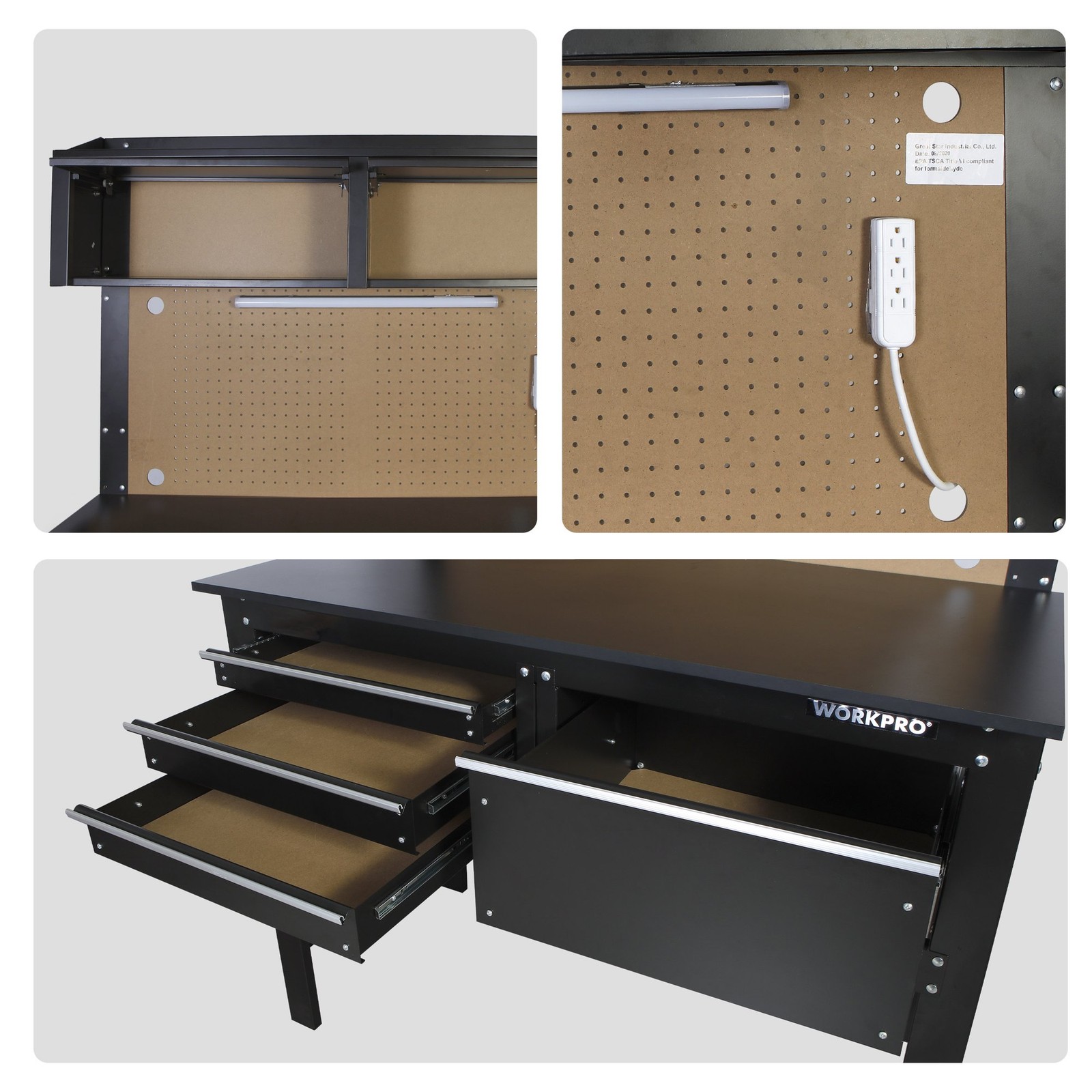 WorkPro 6713 2-in-1 48-Inch Workbench and Cabinet Combo With Light, Steel, Wood