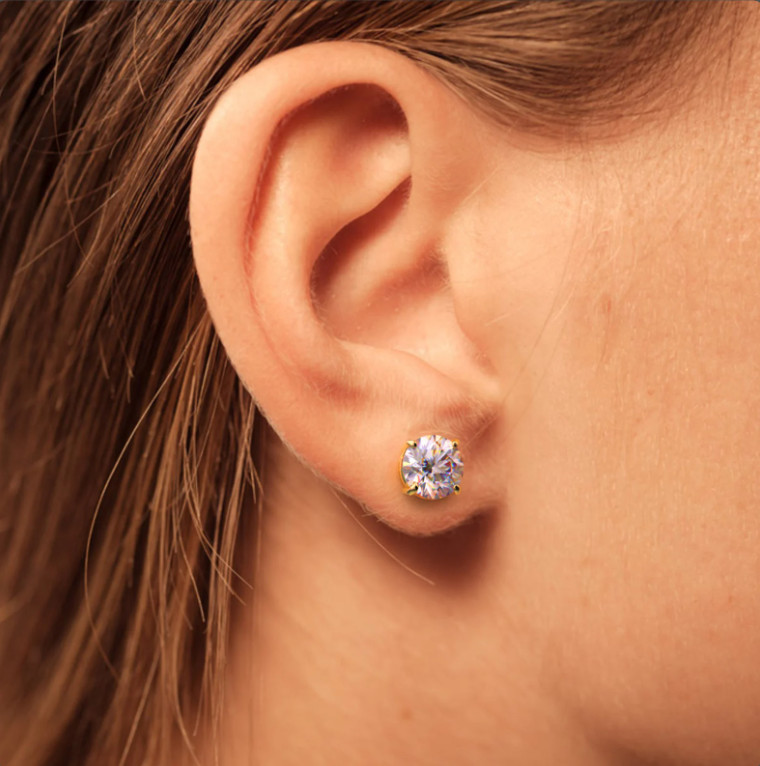 Moissanite Screw Back 14k Gold Solitaire Stud Earrings GRA Certified D/VVS1