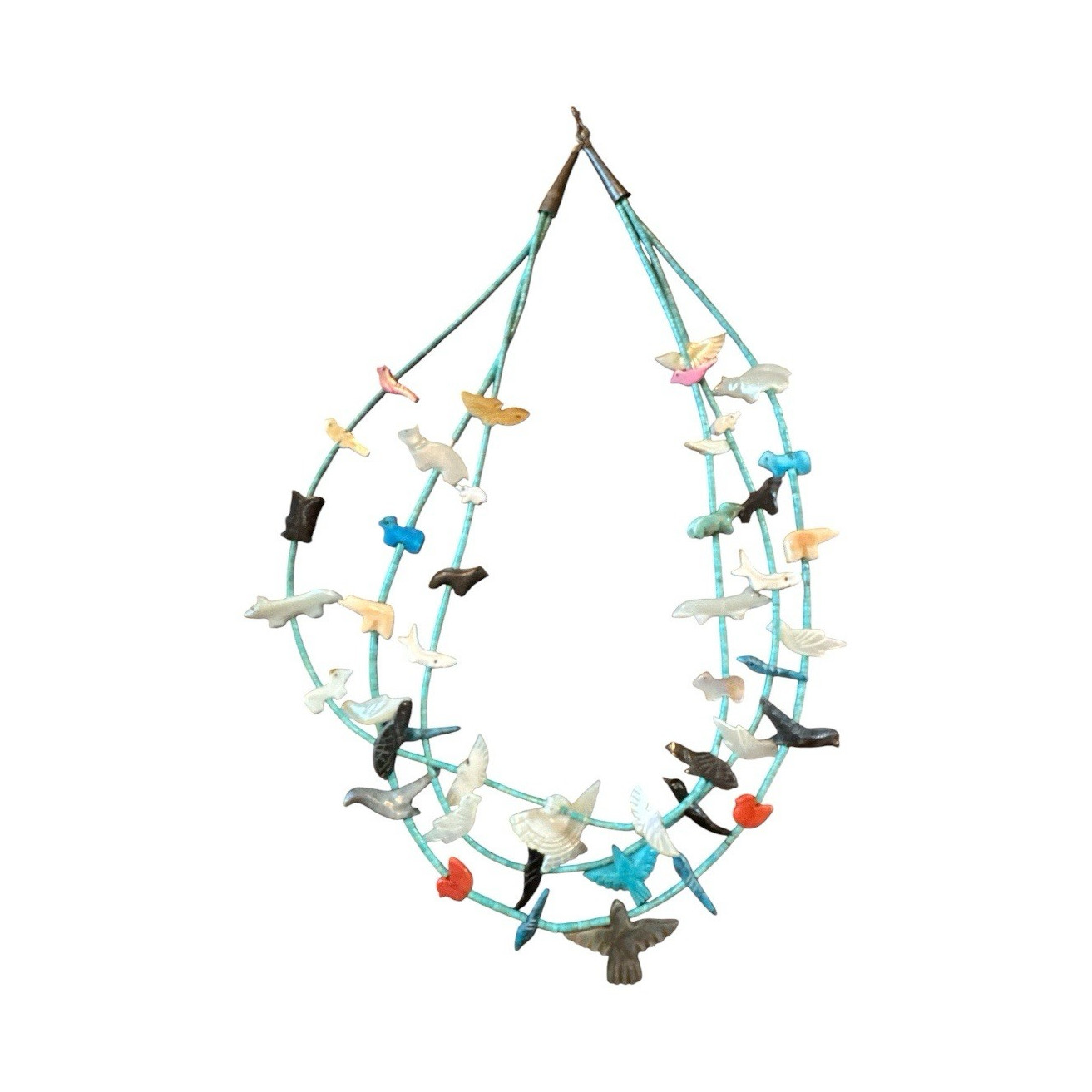 Multi-stone fetish necklace, Native American Zuni style, 3-strand carved animals