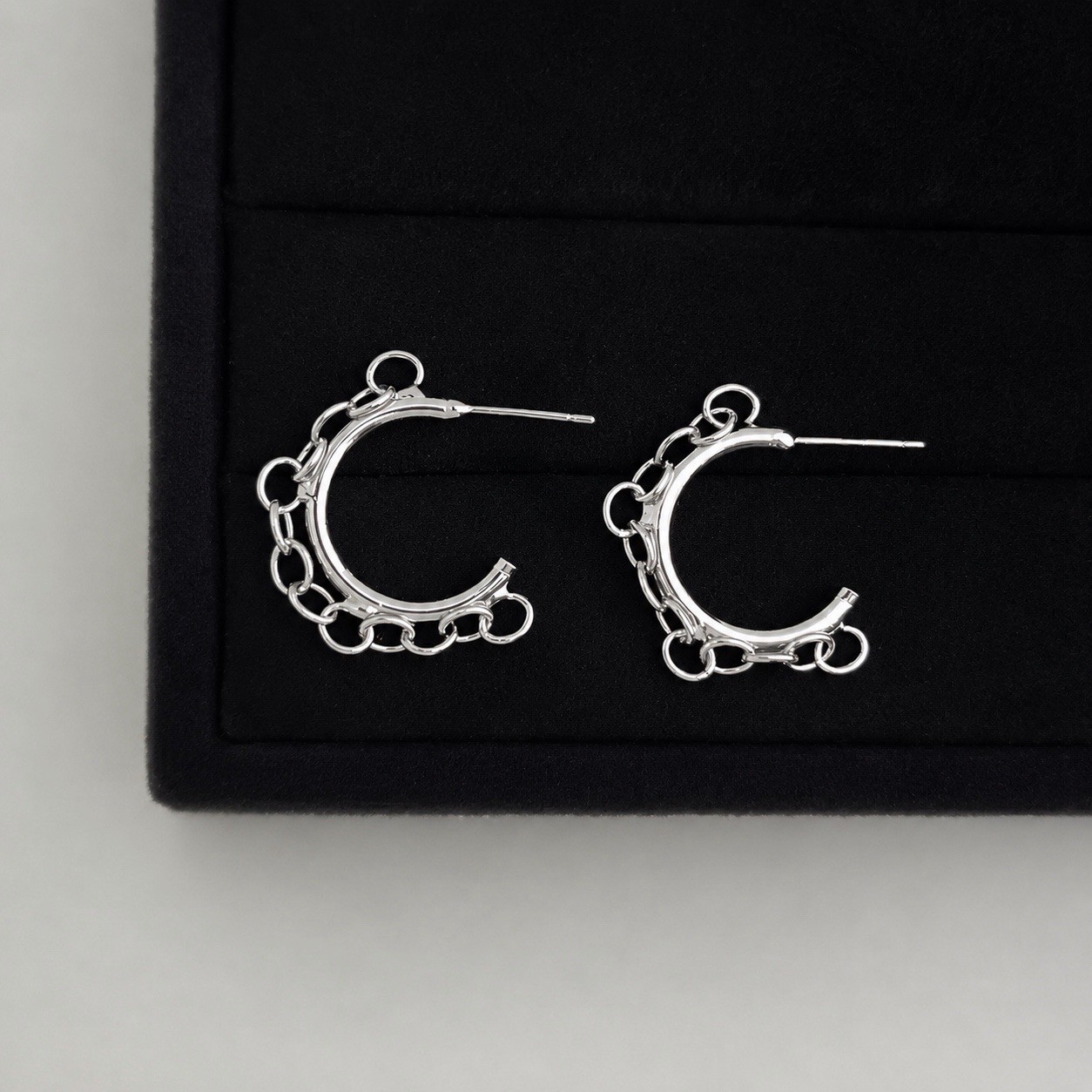 925 Silver Chain Huggie Hoop Stud Earrings Minimalist Statement Earrings D11