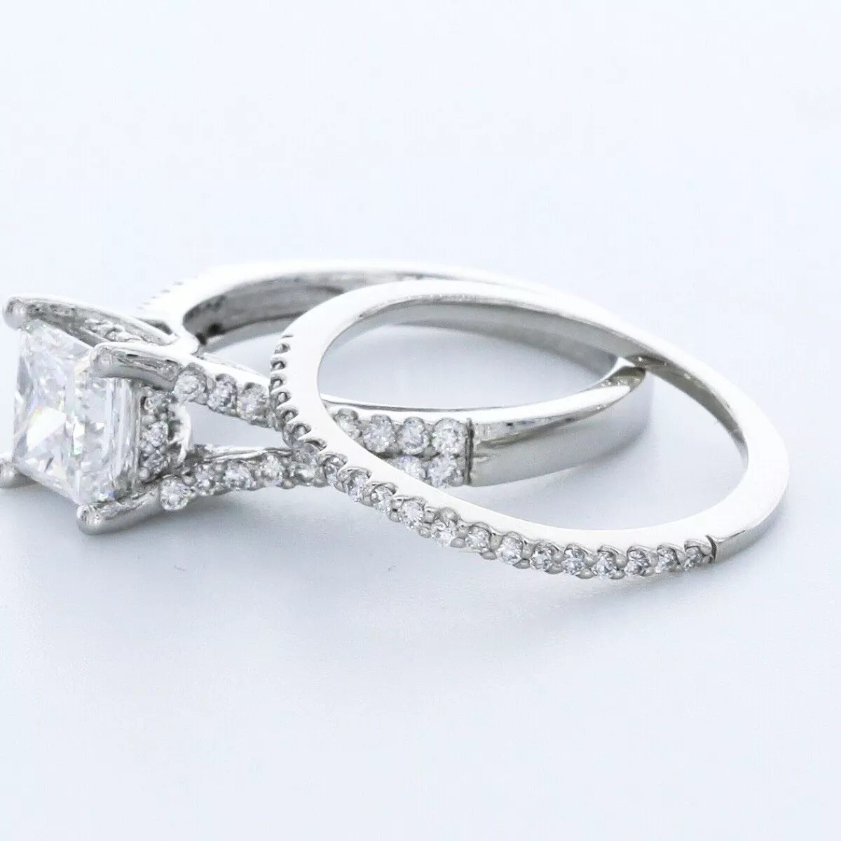 Engagement Ring Set Under Halo Platinum 2.38 CT Princess Lab-Grown Diamond H VS1