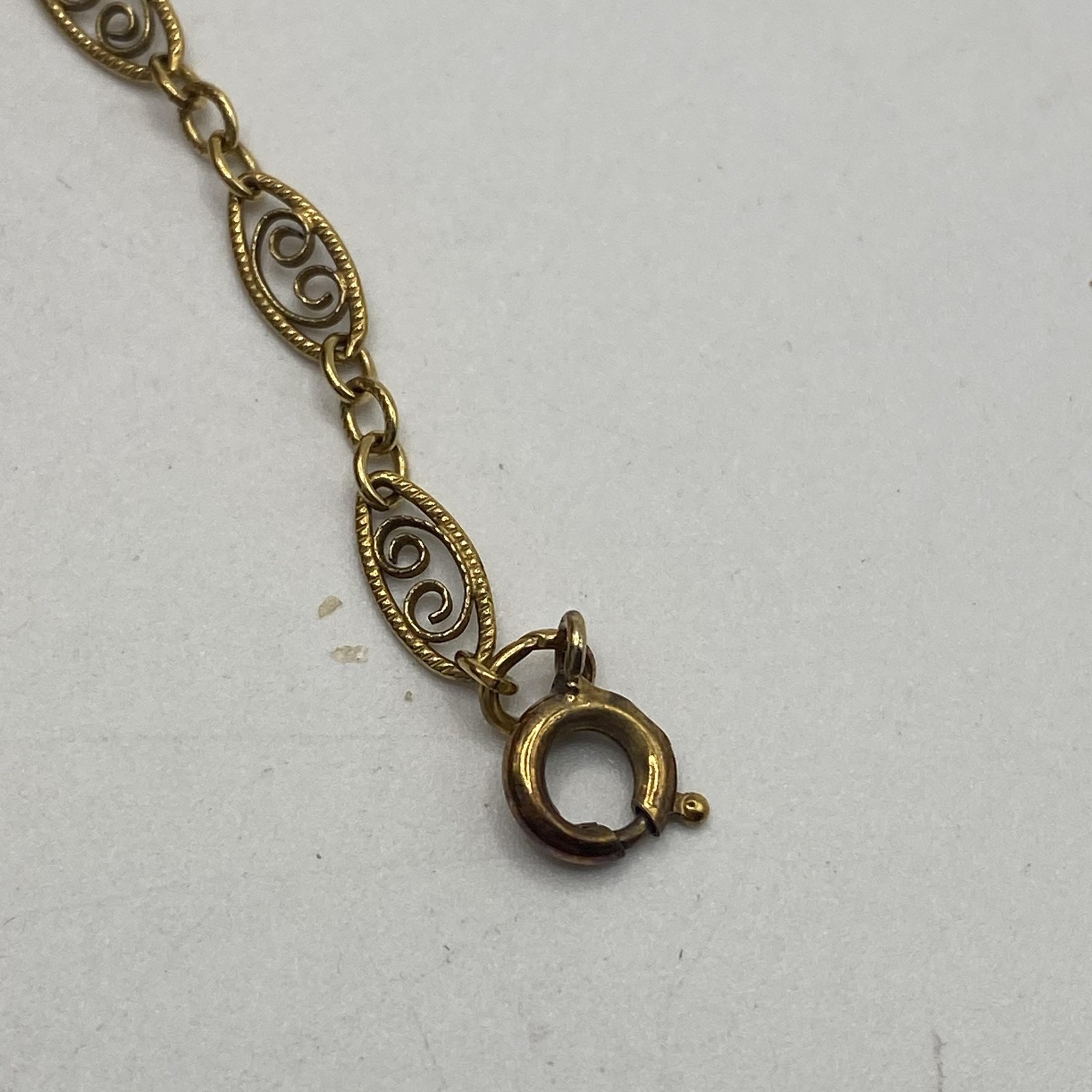 12K Gold Filled Filigree Link Chain Necklace 16 In Spring Ring Clasp Jewelry