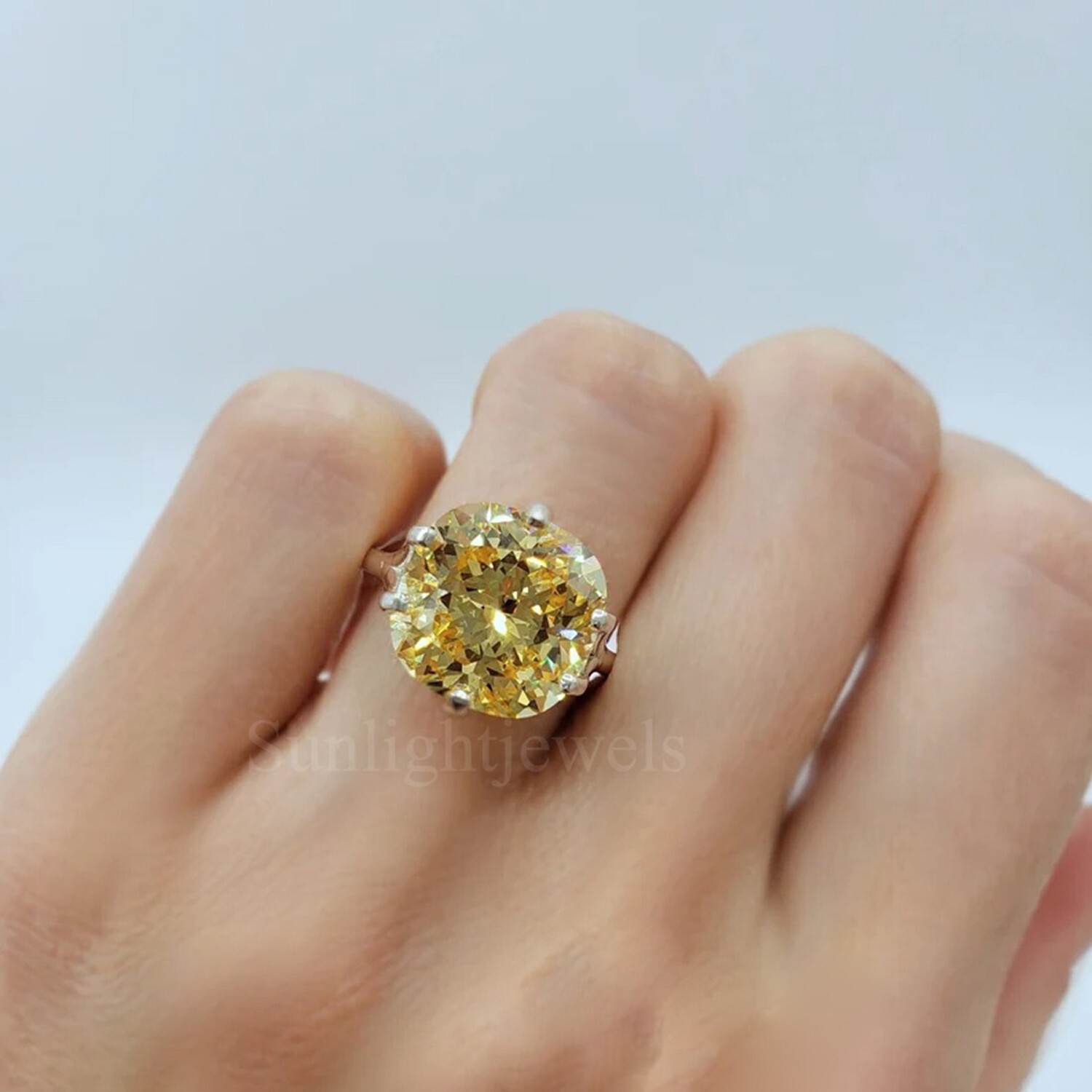 Anniversary Gift 12.8 Ct Champagne Cushion Cut Lab Grown Anniversary Ring 925