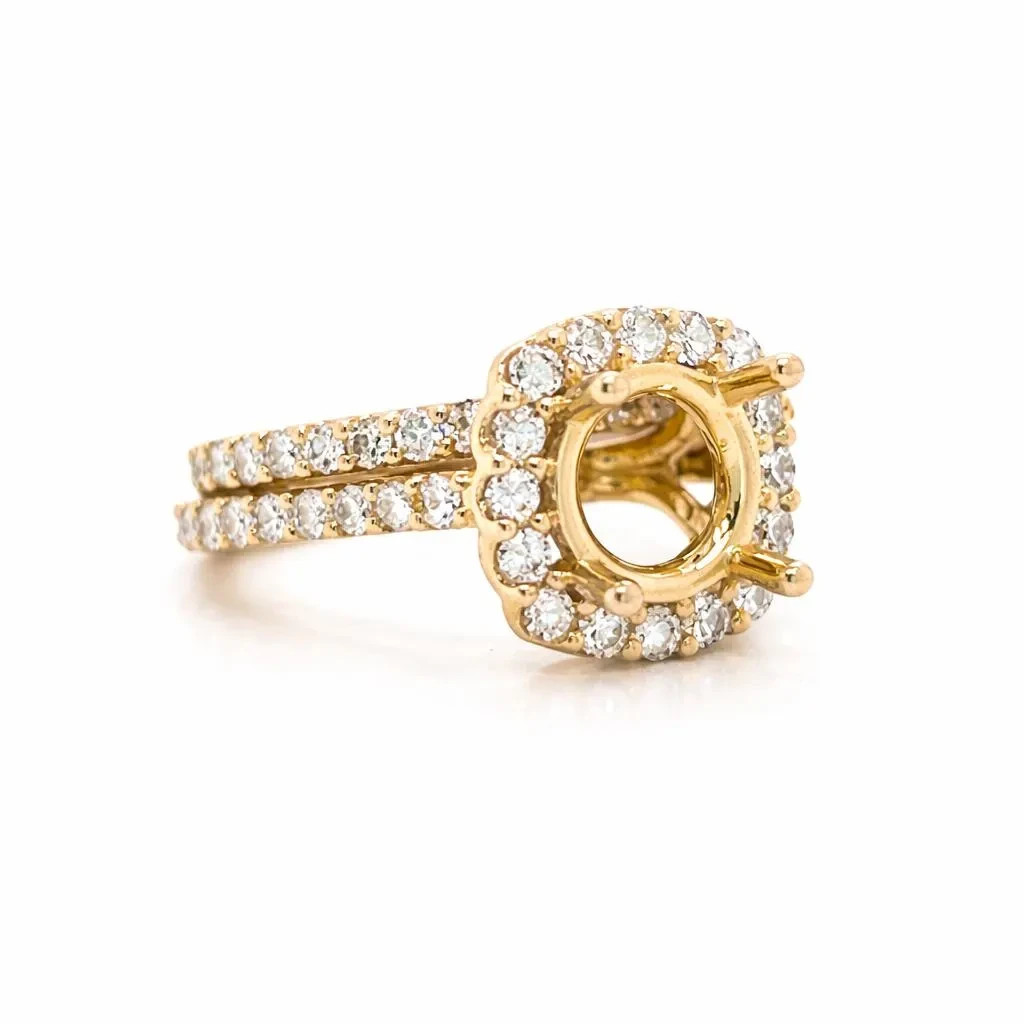 Natural Mined Diamond Halo Semi Mount Ring 14K Yellow Gold | 1.19ct G SI | 8mm R