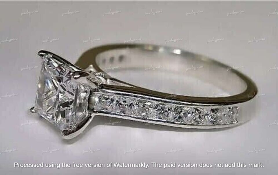 2 Ct White Princess Cut Lab Created Diamond Solitaire Engagement Ring 925 Silver