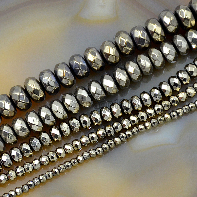 Natural Faceted Pyrite Hematite Rondelle Gemstone Beads 2x3mm/ 4x6mm/ 5x8mm
