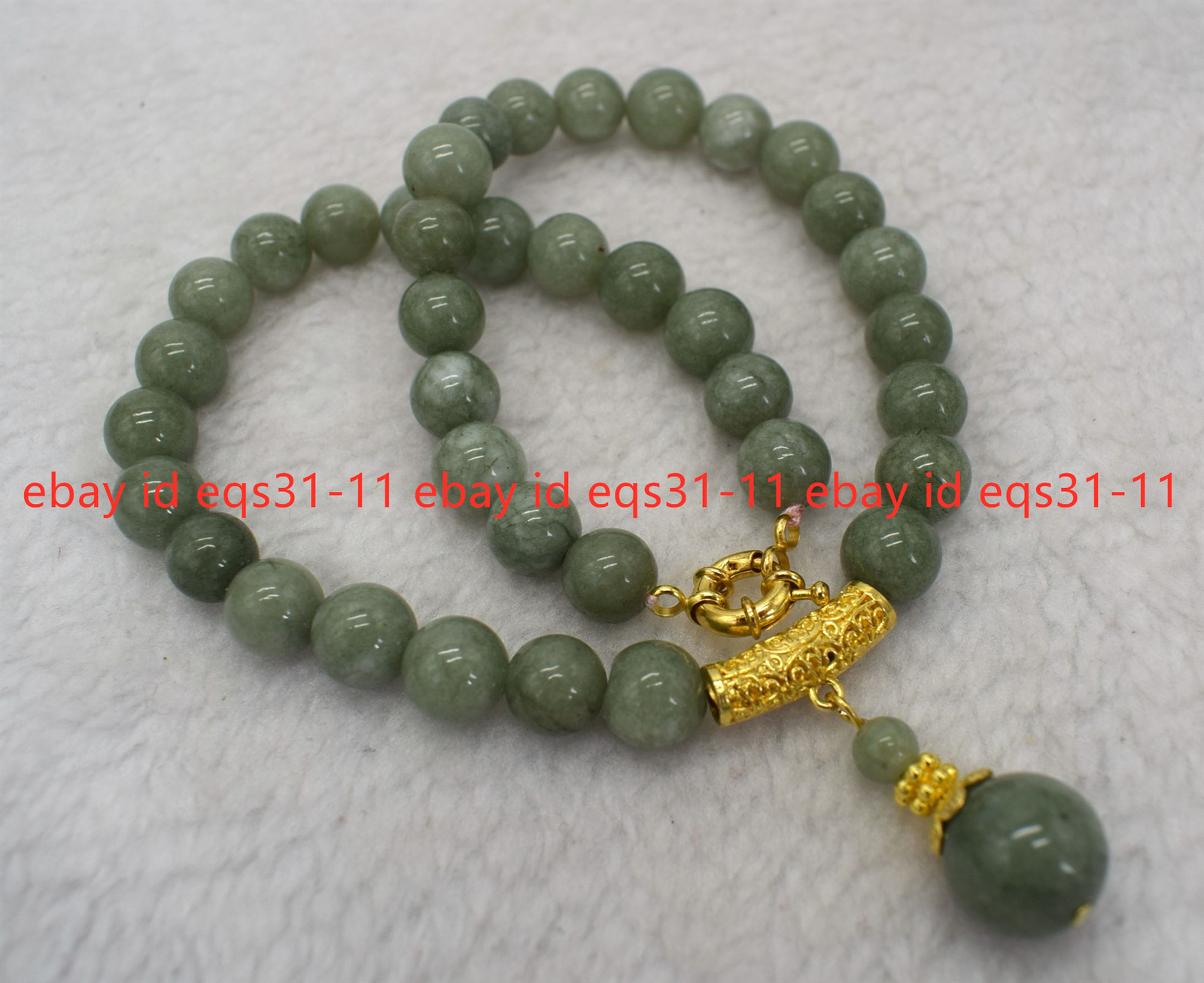 8mm Natural A Green Jade Round Gemstone Beads Pendant Necklace 18 ”