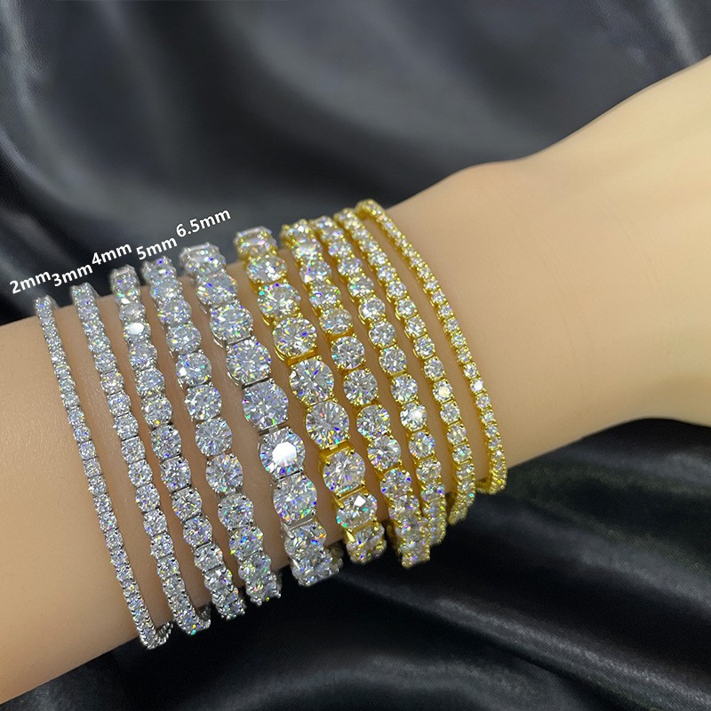 2-6.5mm VVS1 D Moissanite Tennis Chain Bracelet 925 Sterling Silver Pass Test
