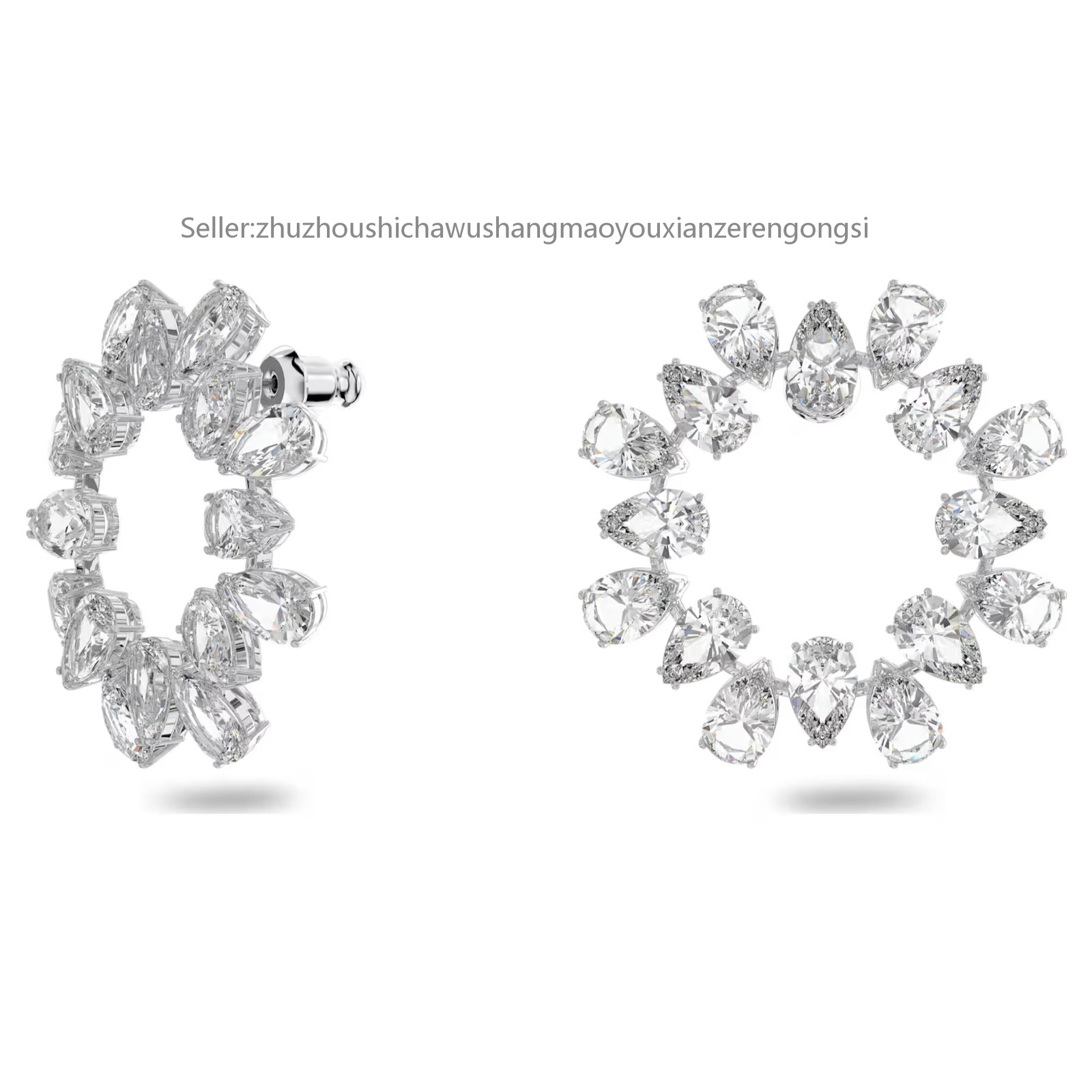 Matrix White Rhodium Plated Hoop Earrings Pear Cut New