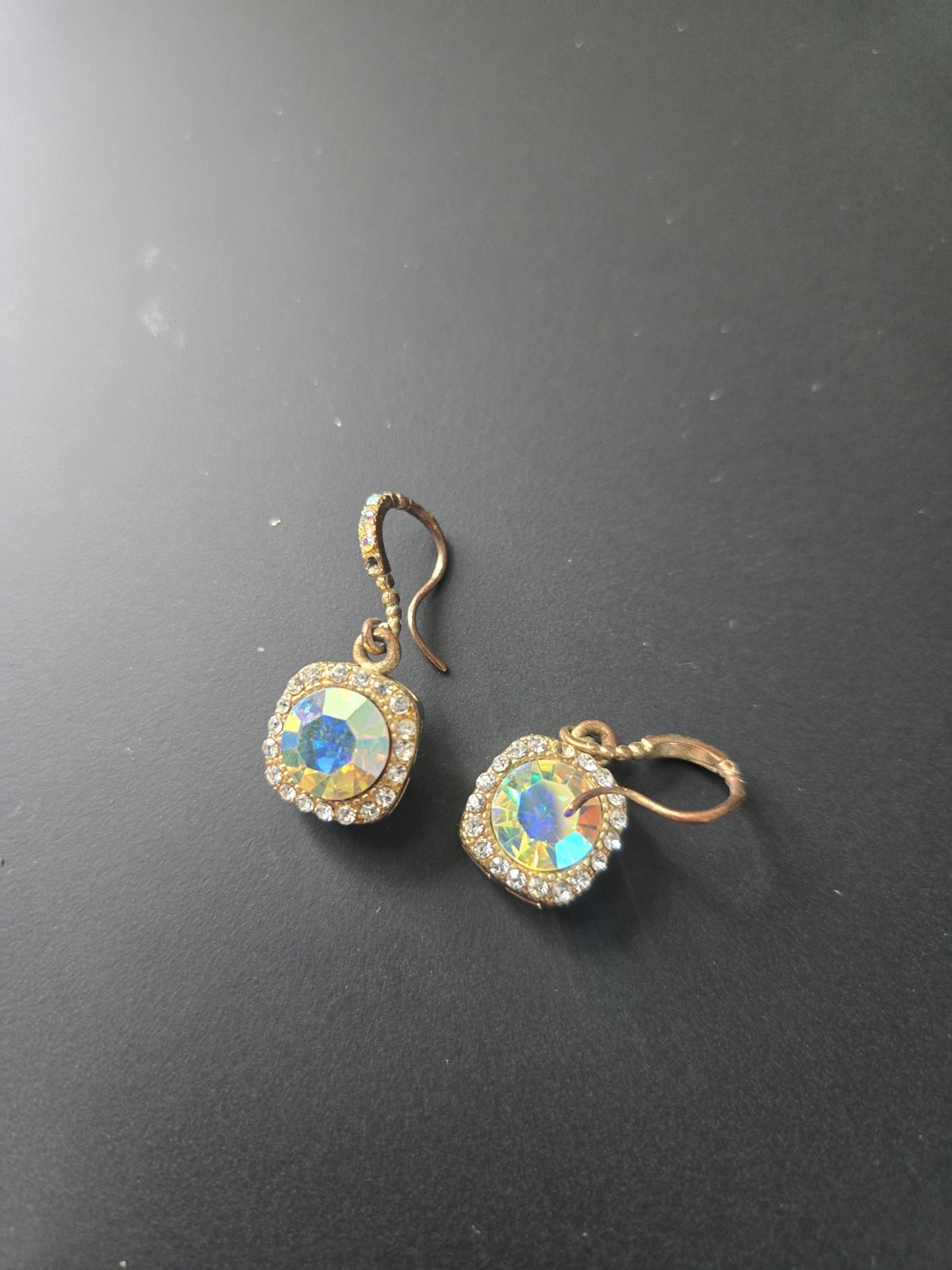gold tone aurora borealis earrings drop dangle