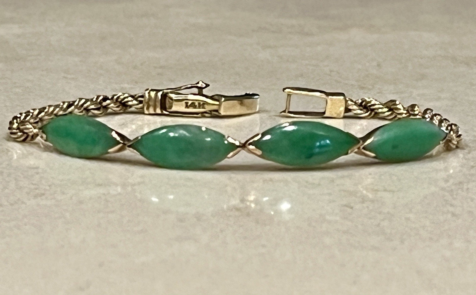 SALE Vintage GG GIA Appraised 14k YG Jadeite Bracelet Jade RARE 7.9 Gr