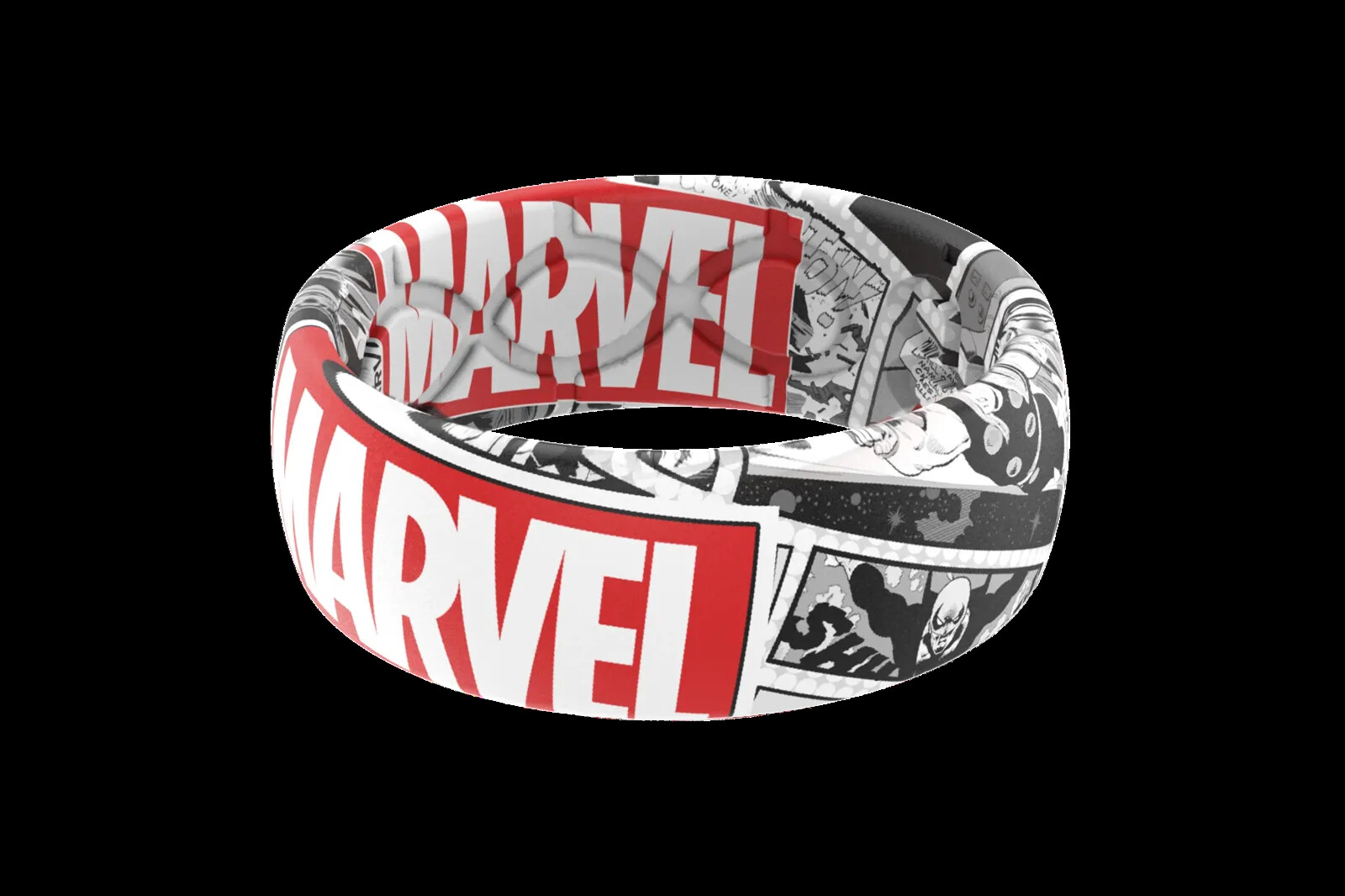 Marvel Groove Life “Marvel Logo Black & White Comic” Silicone Ring Size 10
