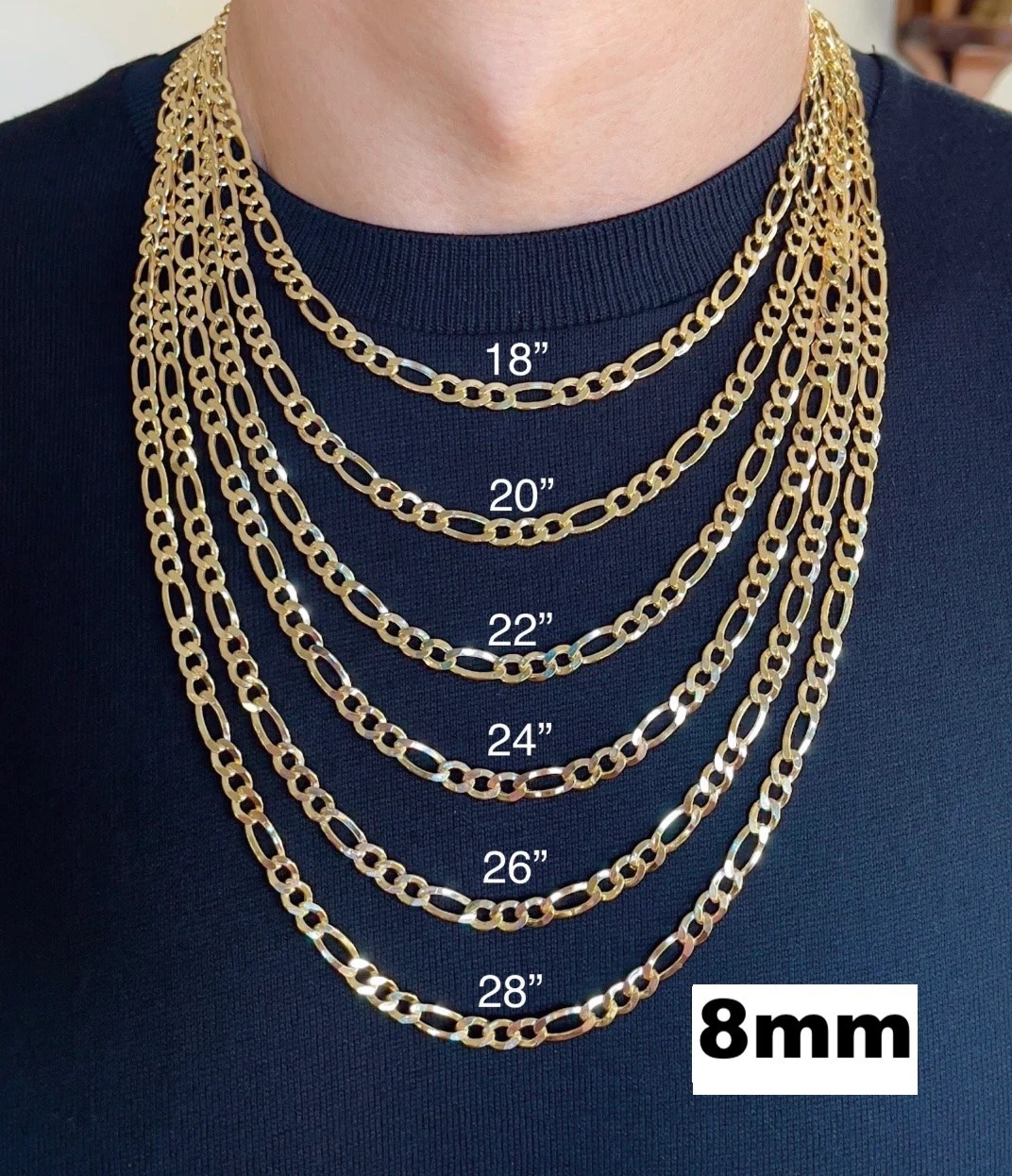 14K Yellow Gold Figaro Necklace Bracelet Chain ITALIAN Real – on Solid Silver