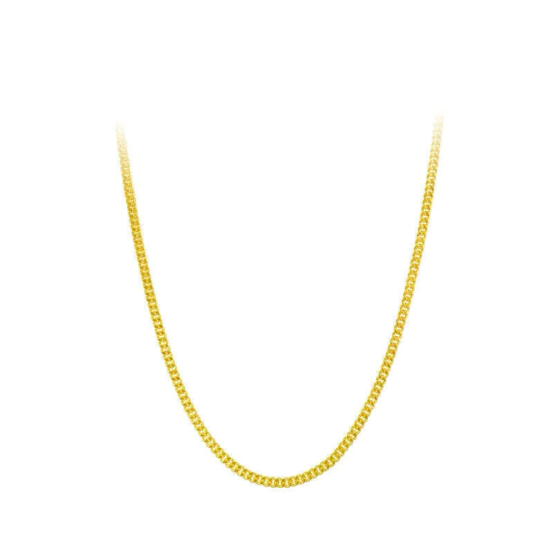 Pure Solid 999 24K Yellow Gold Chain 1.2mm/1.6mm/1.8mm/2mm Curb Link Necklace