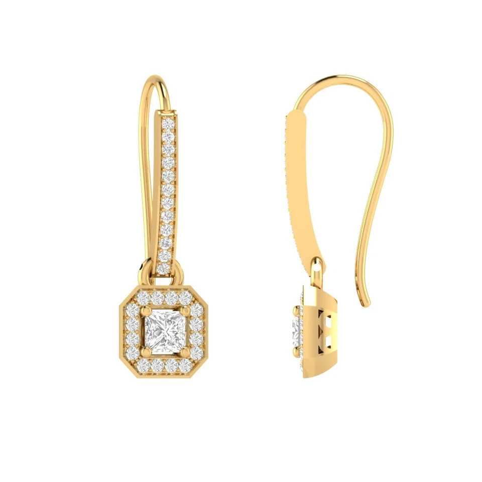 1.50 Ct Princess Lab Created Diamond Drop Dangle Earrings 14K Yellow Gold Plated