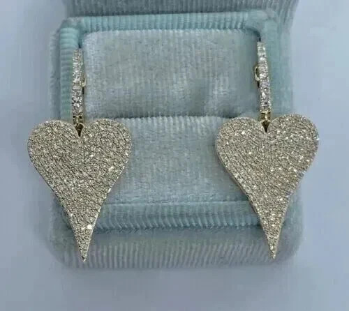 3Ct Round Lab-created Diamond Heart Drop Dangle Earrings 14K White Gold Plated