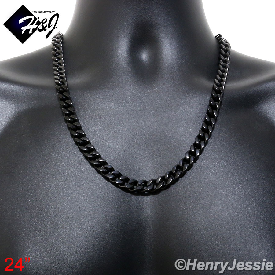 24″MEN’s Stainless Steel HEAVY 11mm Black Plated Cuban Curb Link Chain Necklace