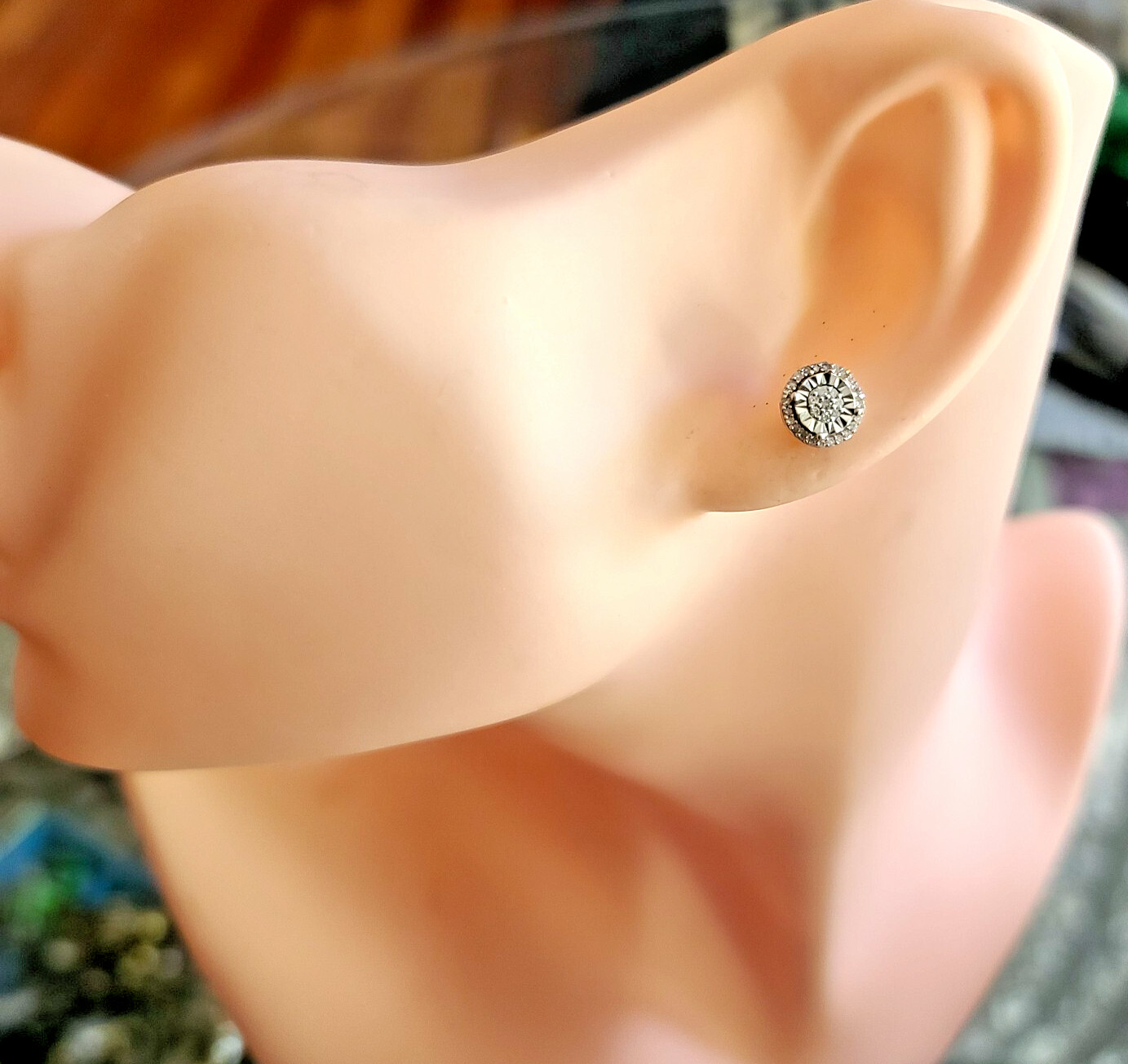 NWT 0.25 Carat Diamond Sterling Silver Halo Stud Earrings ELEGANT SPARKLERS!