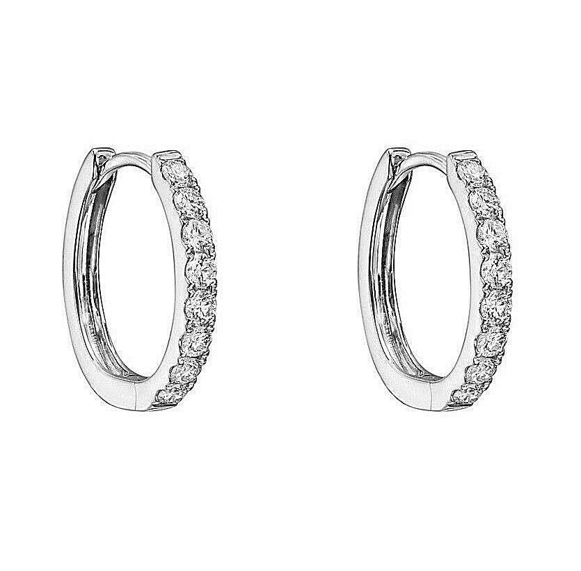 Natural Diamond Huggie Hoop Earrings set in Solid Sterling Silver – 14mm ea.