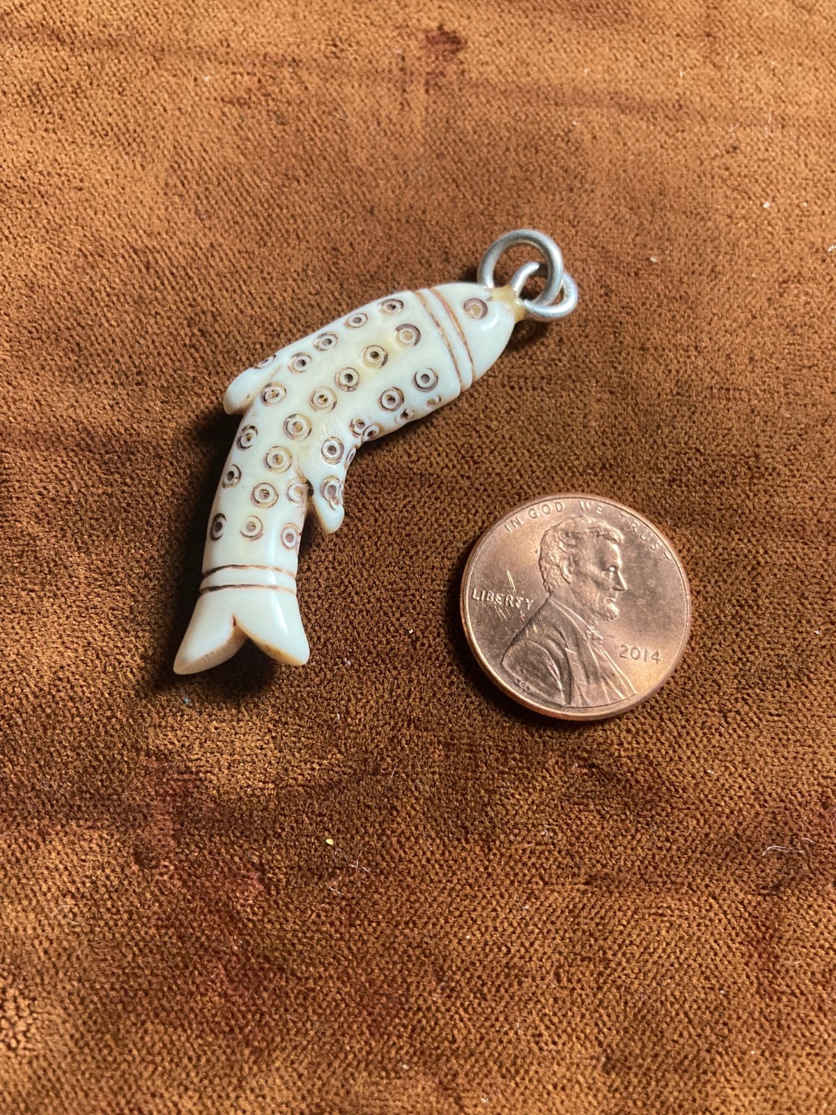 ANTIQUE HAND CARVED NEPALESE CAMEL BONE FISH PENDANT