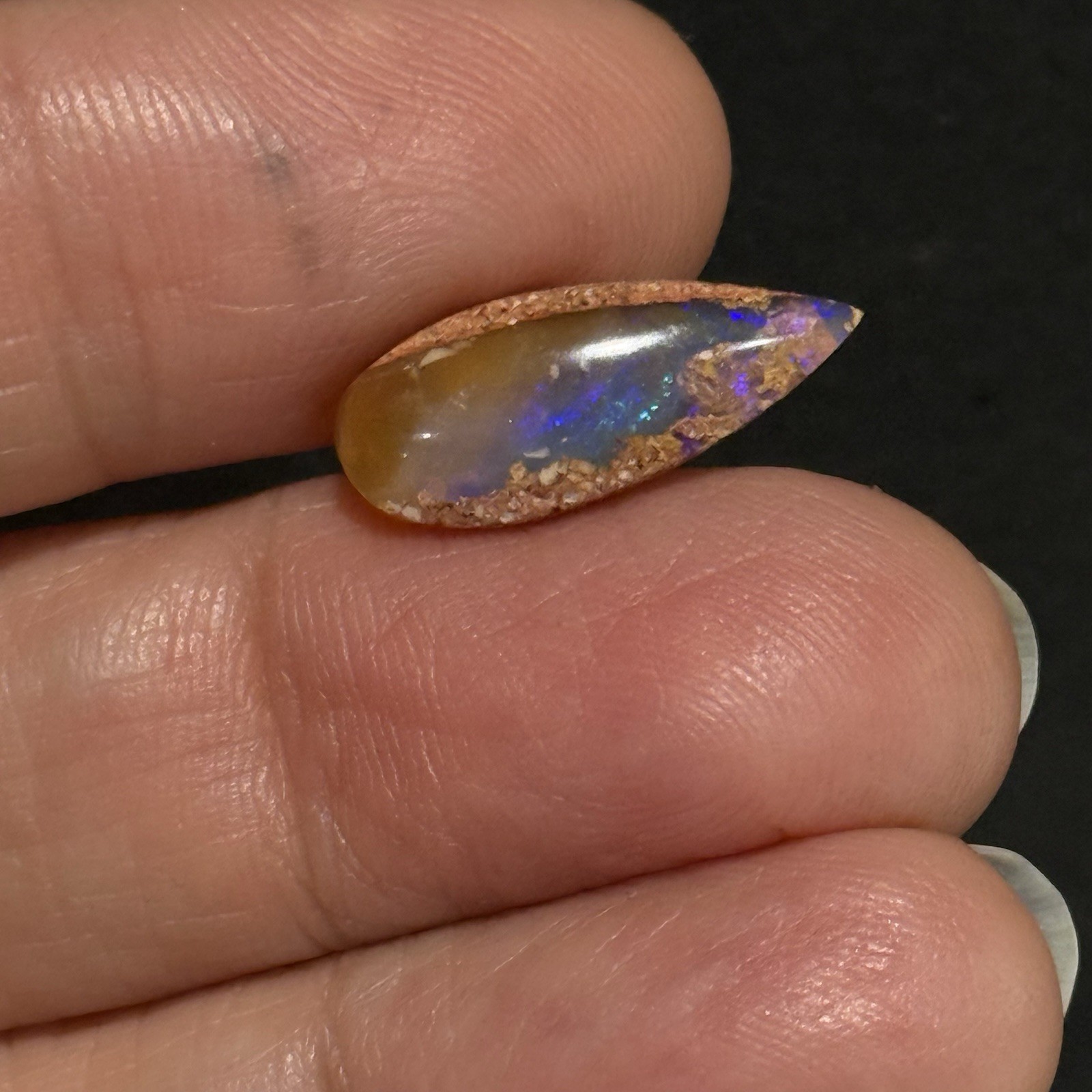 3.5ct 18.5×7.7×4.2mm Purple Crystal Pipe Australian Boulder Opal Cabochon Gem