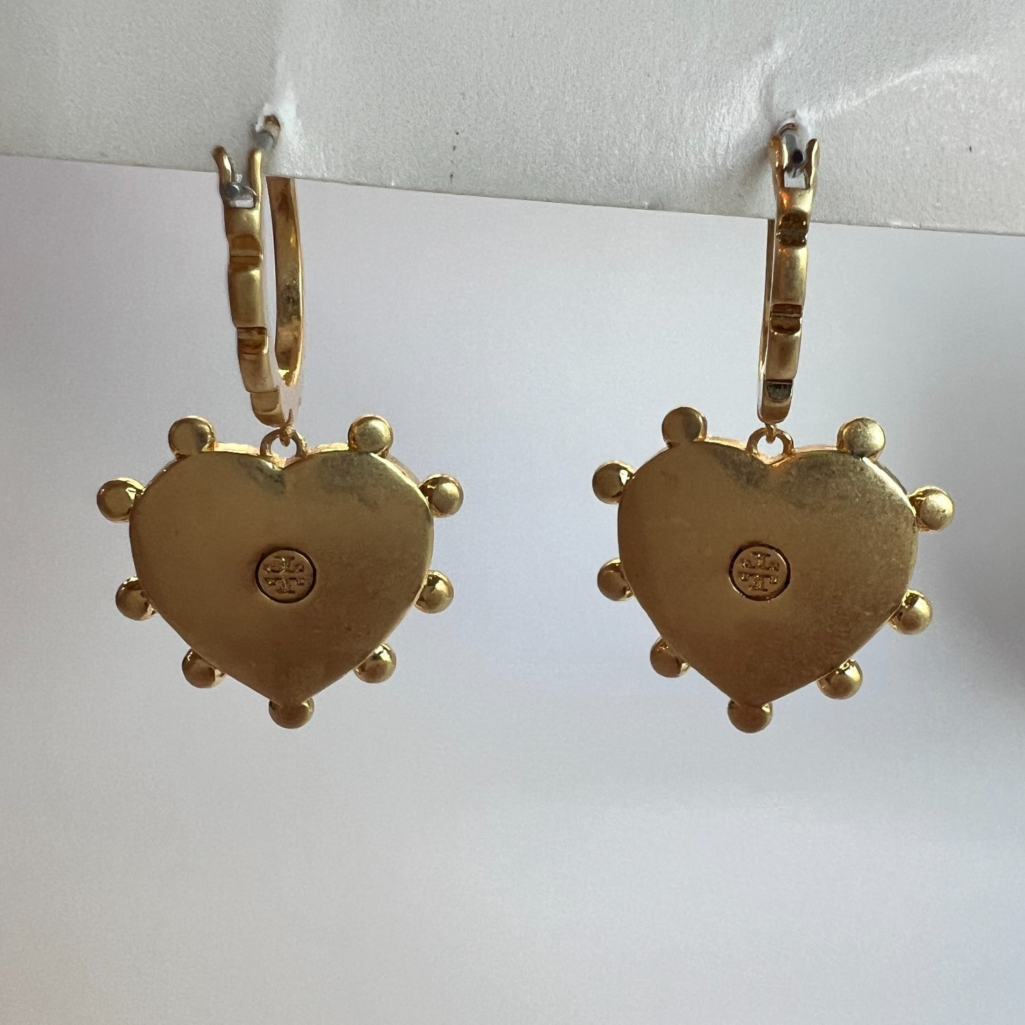 Tory Burch 18K Gold Blue Lapis Heart Beaded Halo Semi Precious Drop Earrings NEW