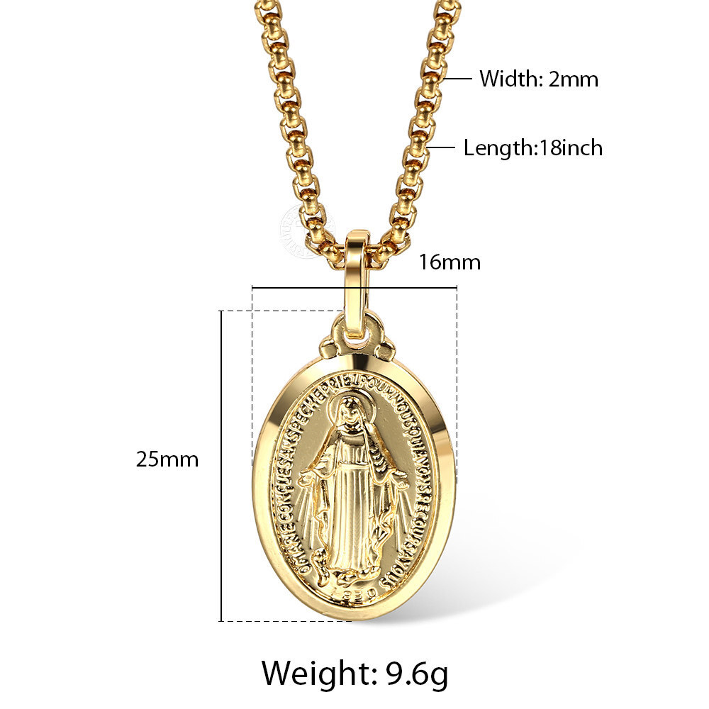 16″-24″ Gold Plated Oval Virgin Mary Charm Pendant Necklace Multi Chain Unisex