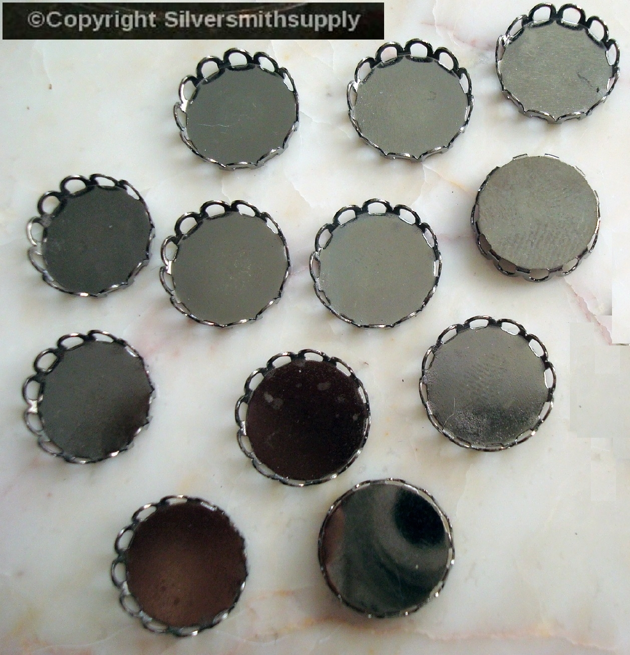 Bezel cups gunmetal black 12mm round machine made gallery edge 12 cups bc031