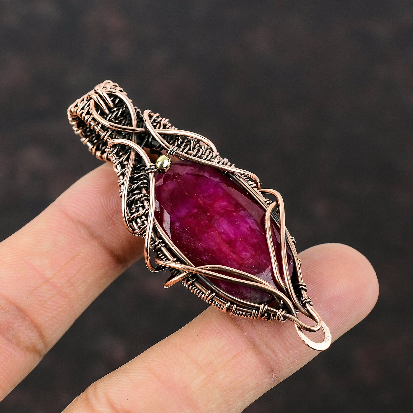 Wire Wrapped Pendant Amazing Gemstone Jewelry Handcrafted Copper Dailywear 2.76″