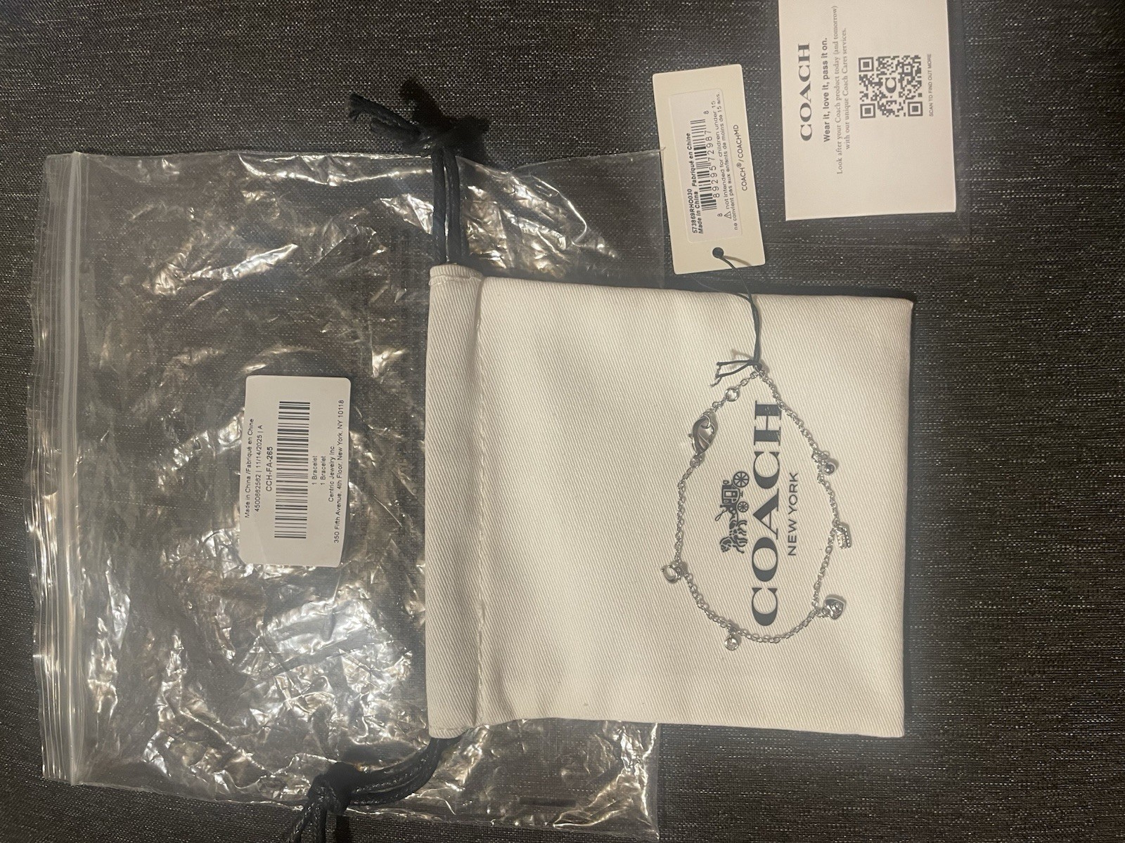 Coach Silver Tone Heart Charm Pendant Necklace & Coach charm bracelet