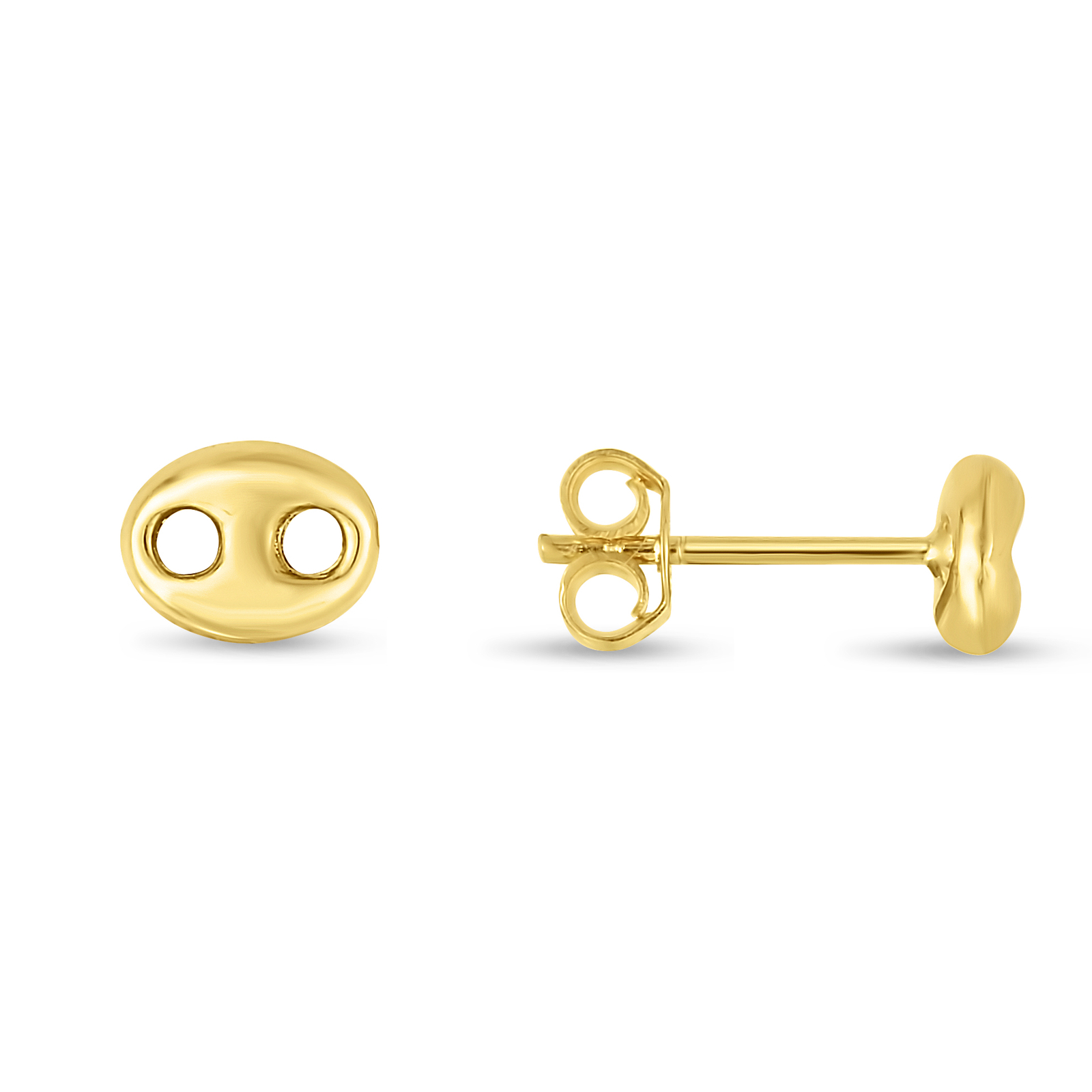 1/4″ Shiny Puffed Mariner Link Button Stud Earrings Real 14K Yellow Gold