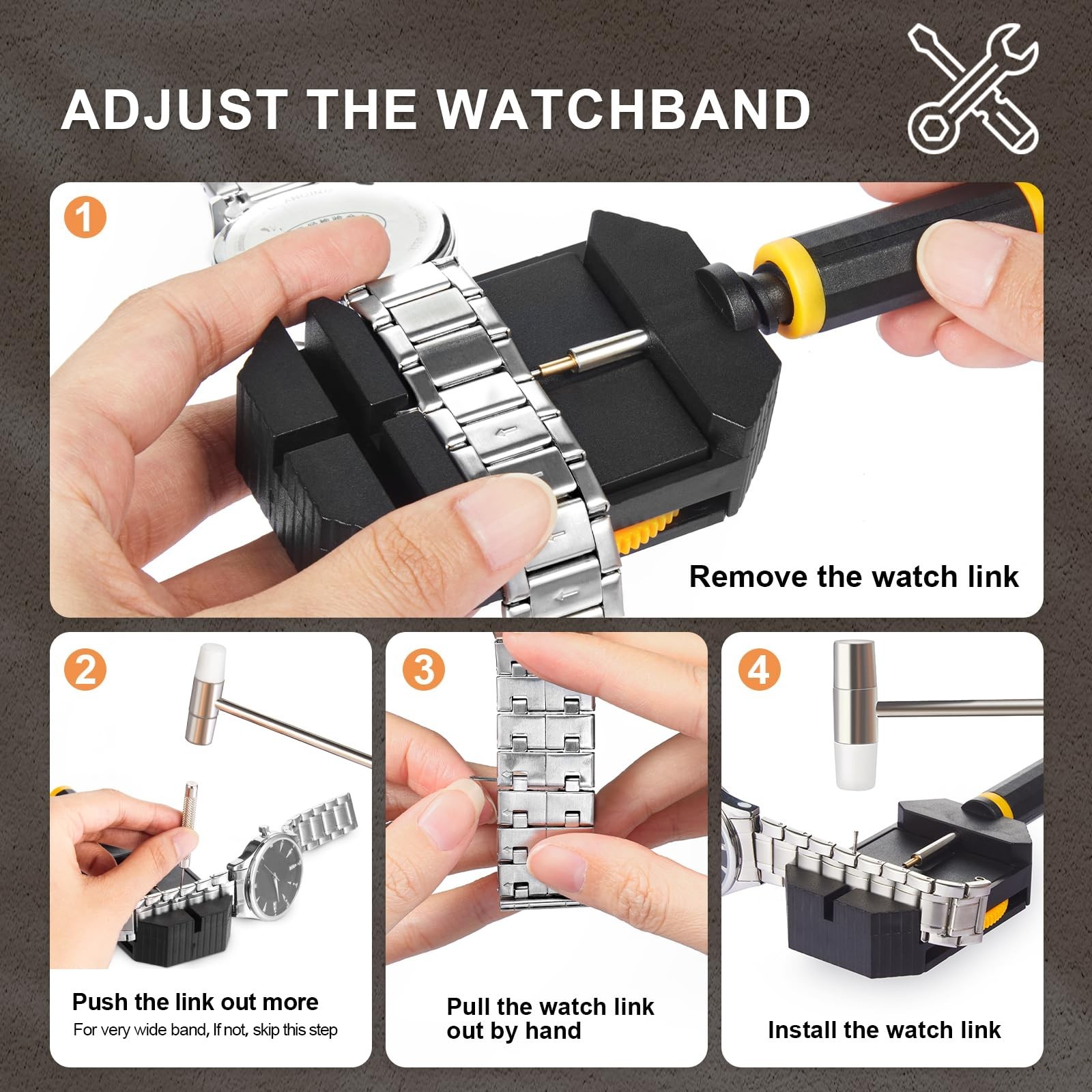 Watch Link Removal Kit – Bracelet Resizing Tool, Pin Remover & Hammer for Repair