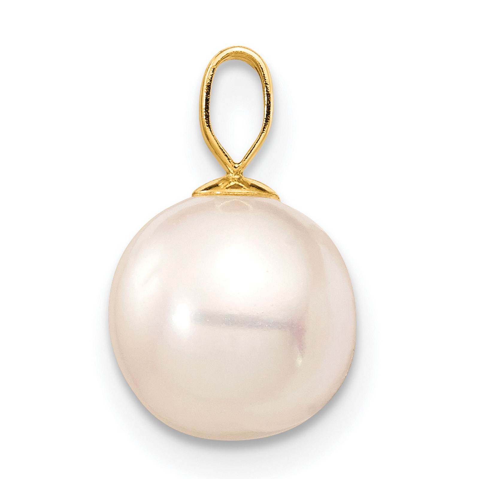 14k Yellow Gold Solid Pearl Charm Pendant 14mm