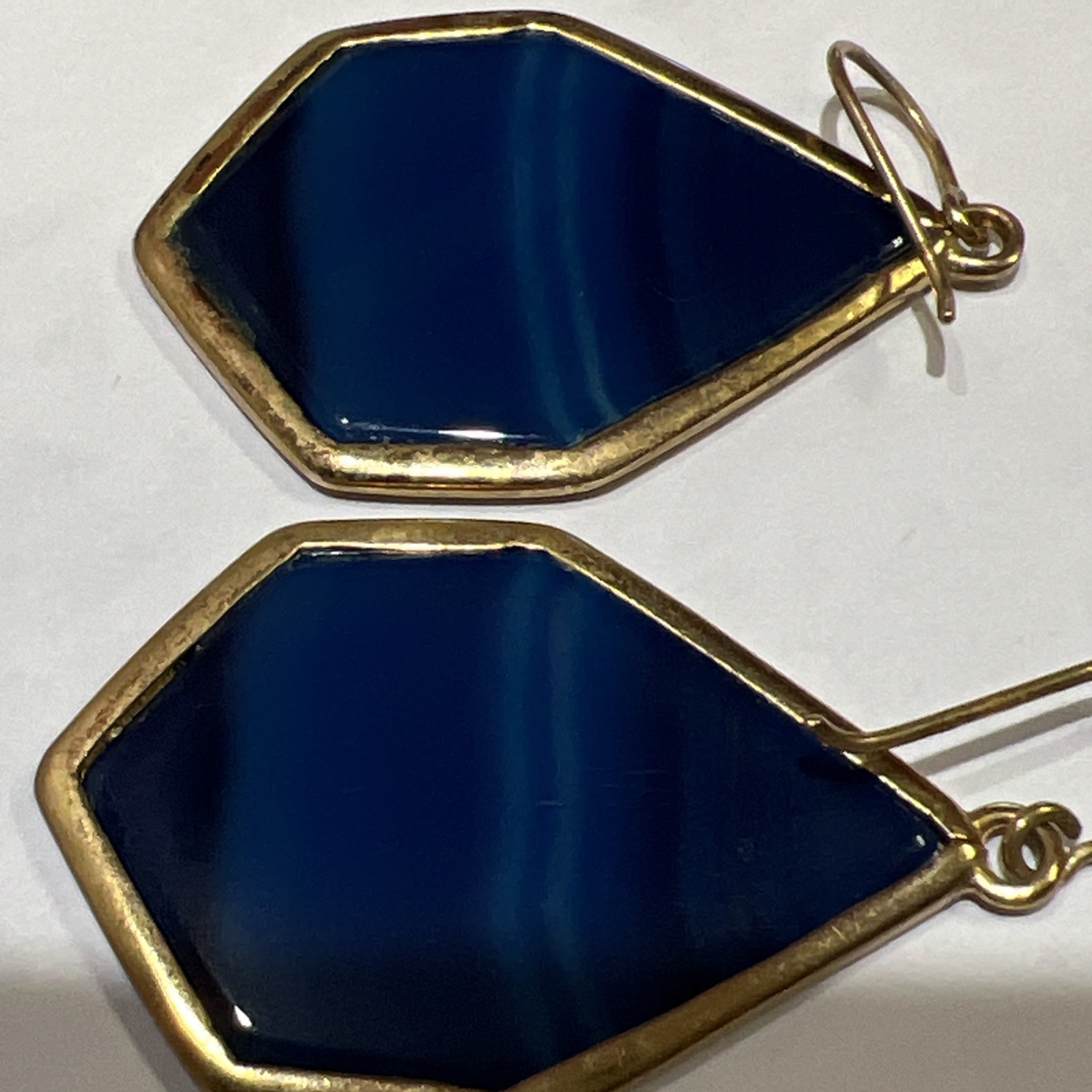 F26- Designer Studio Barse Blue Art Glass Bronze Dangle Earrings