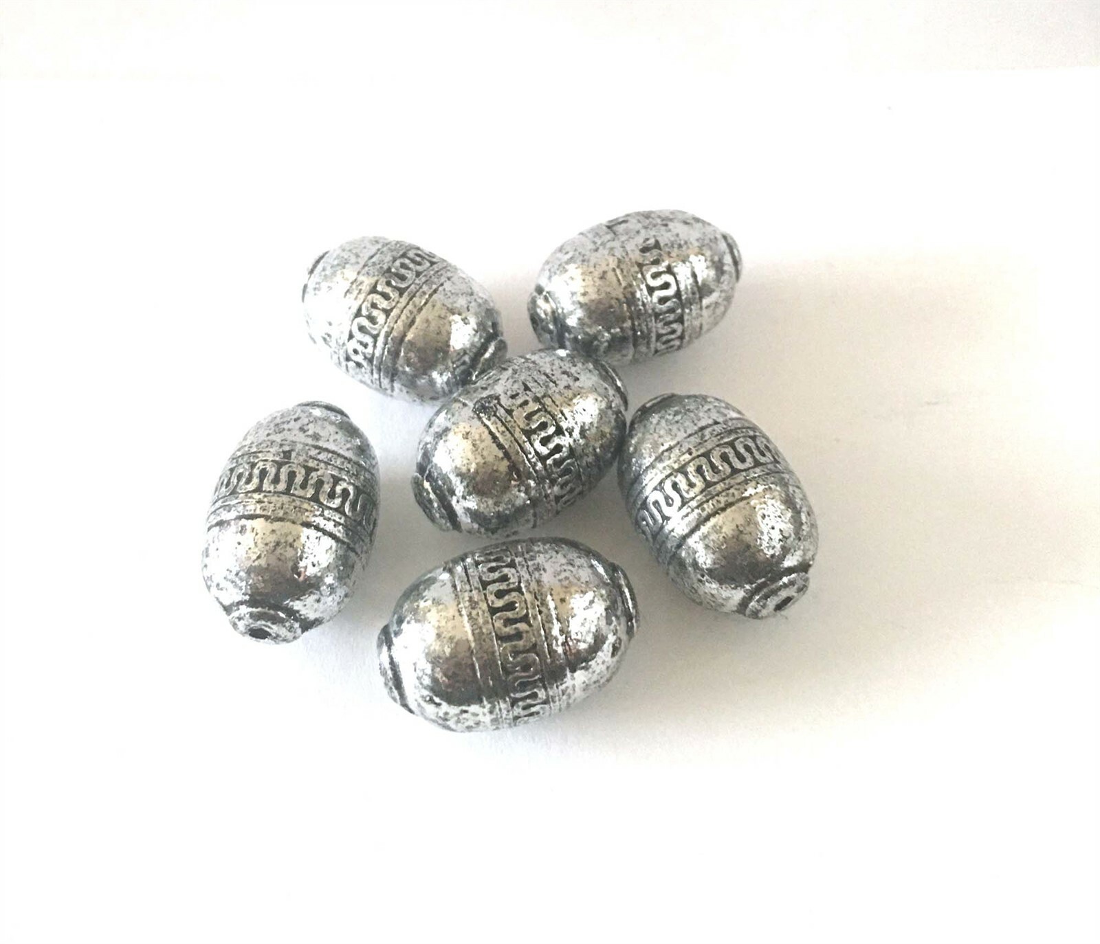 6 Large Barrel Acrylic Antique Silver Metal Plated Craft Beads 28x18mm