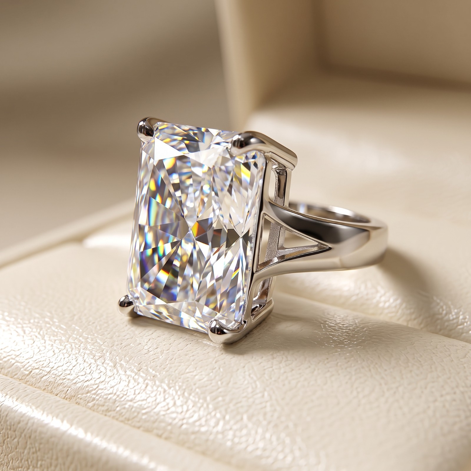 Natural Diamond & Radiant Cut 6.00 Ct Solid 14K White Gold Congratulations Ring