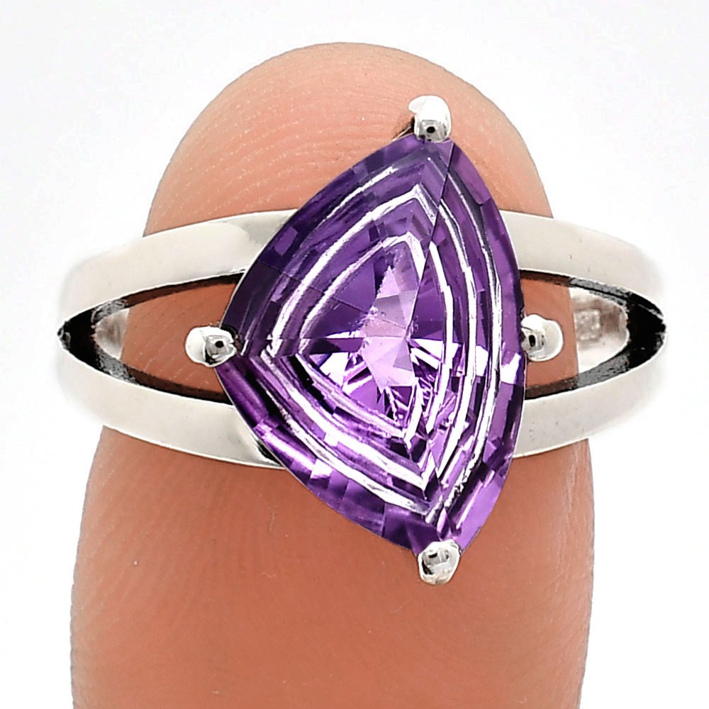 Fancy Cut Natural Amethyst – Brazil 925 Sterling Silver Ring s.8 Jewelry R-1019
