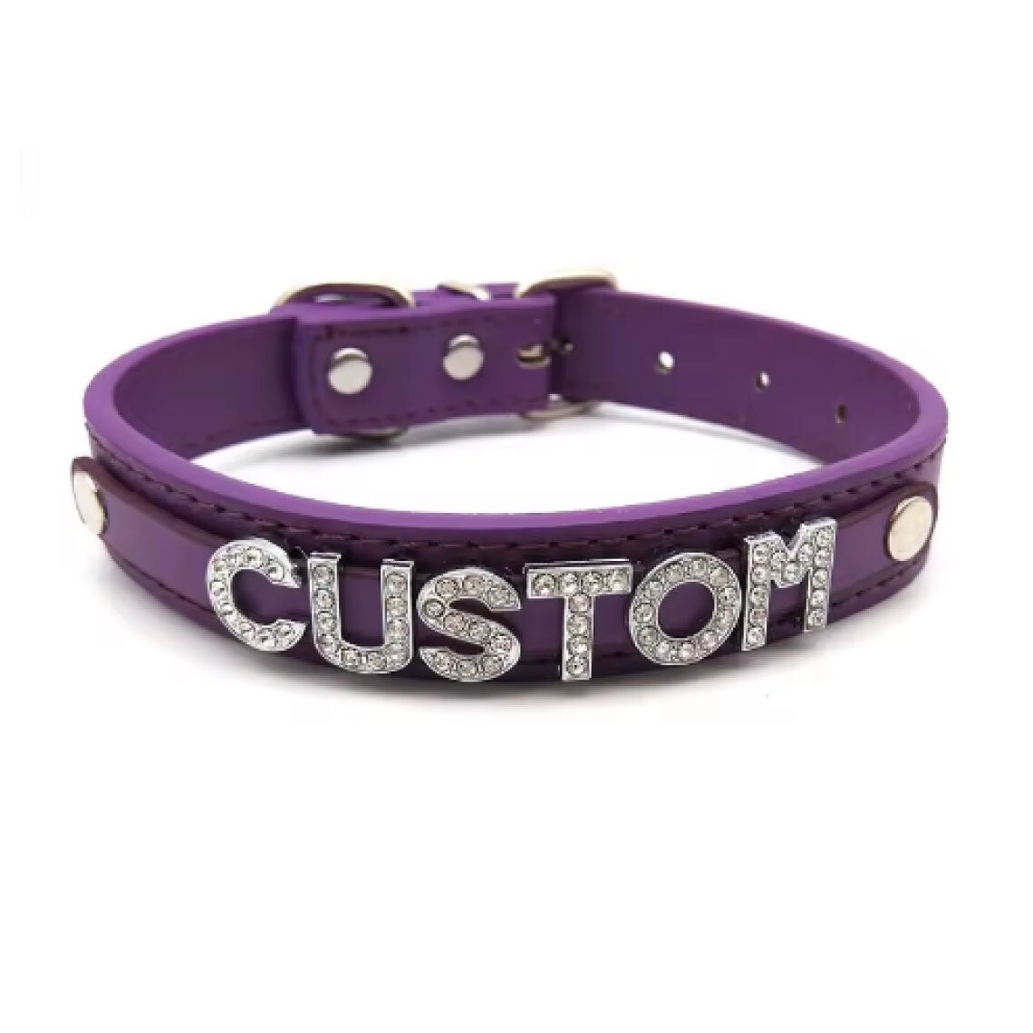 Custom Rhinestone Letter Collar You Choose Color and Words Faux Leather BDSM