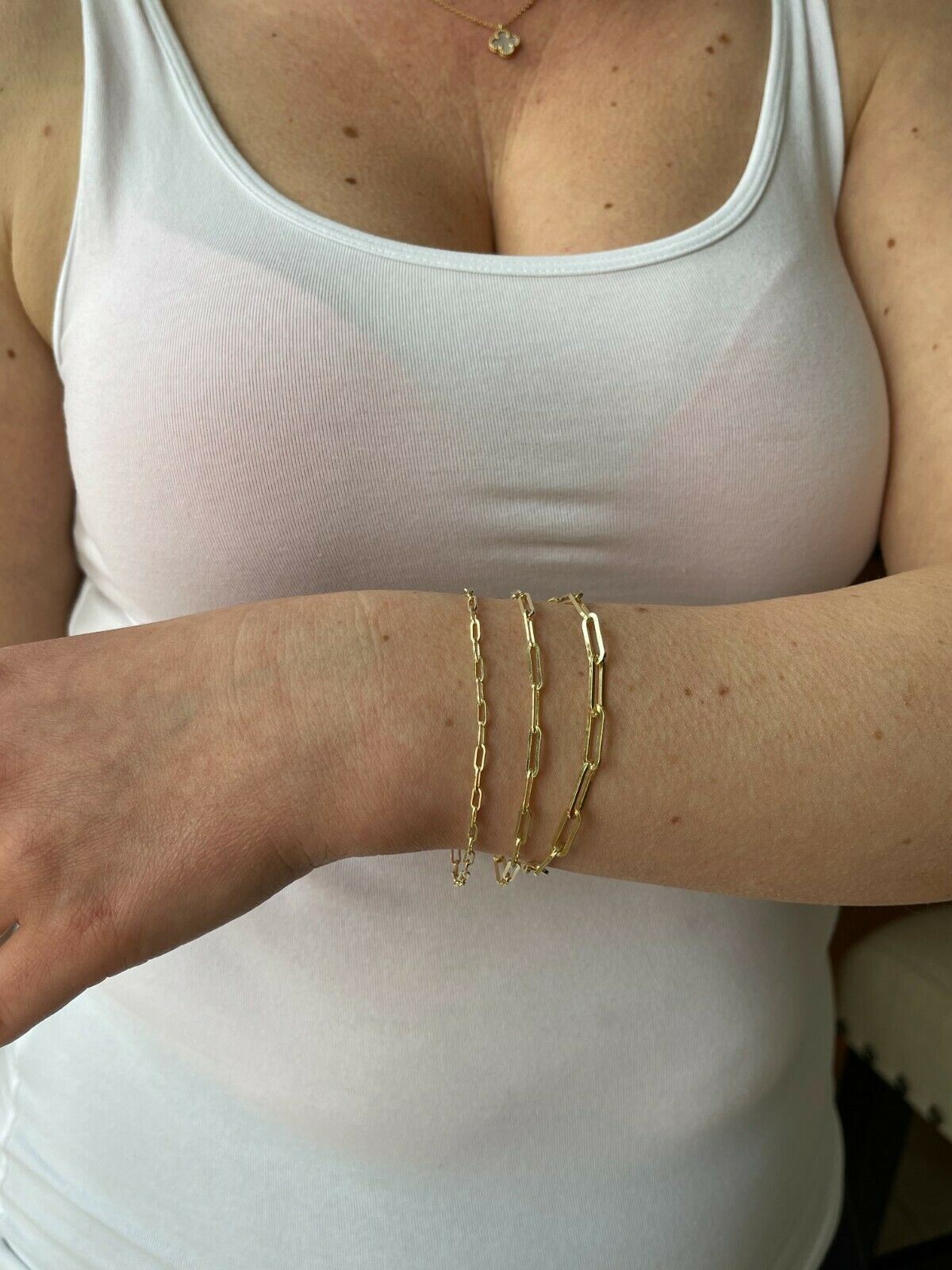 14k Gold Plated Solid 925 Sterling Silver Paperclip Bracelet 2.5mm-4mm ITALY