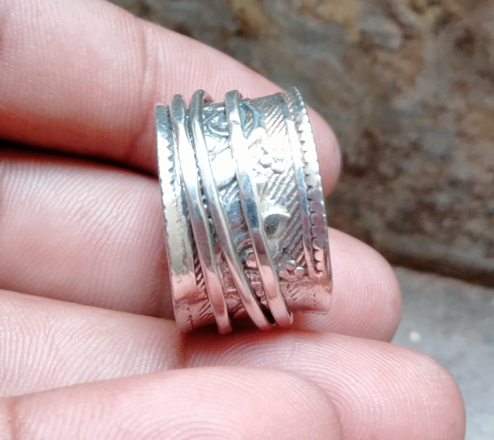925 Sterling Silver Band& Spinner Meditation Ring Handmade Ring All Size-U-83