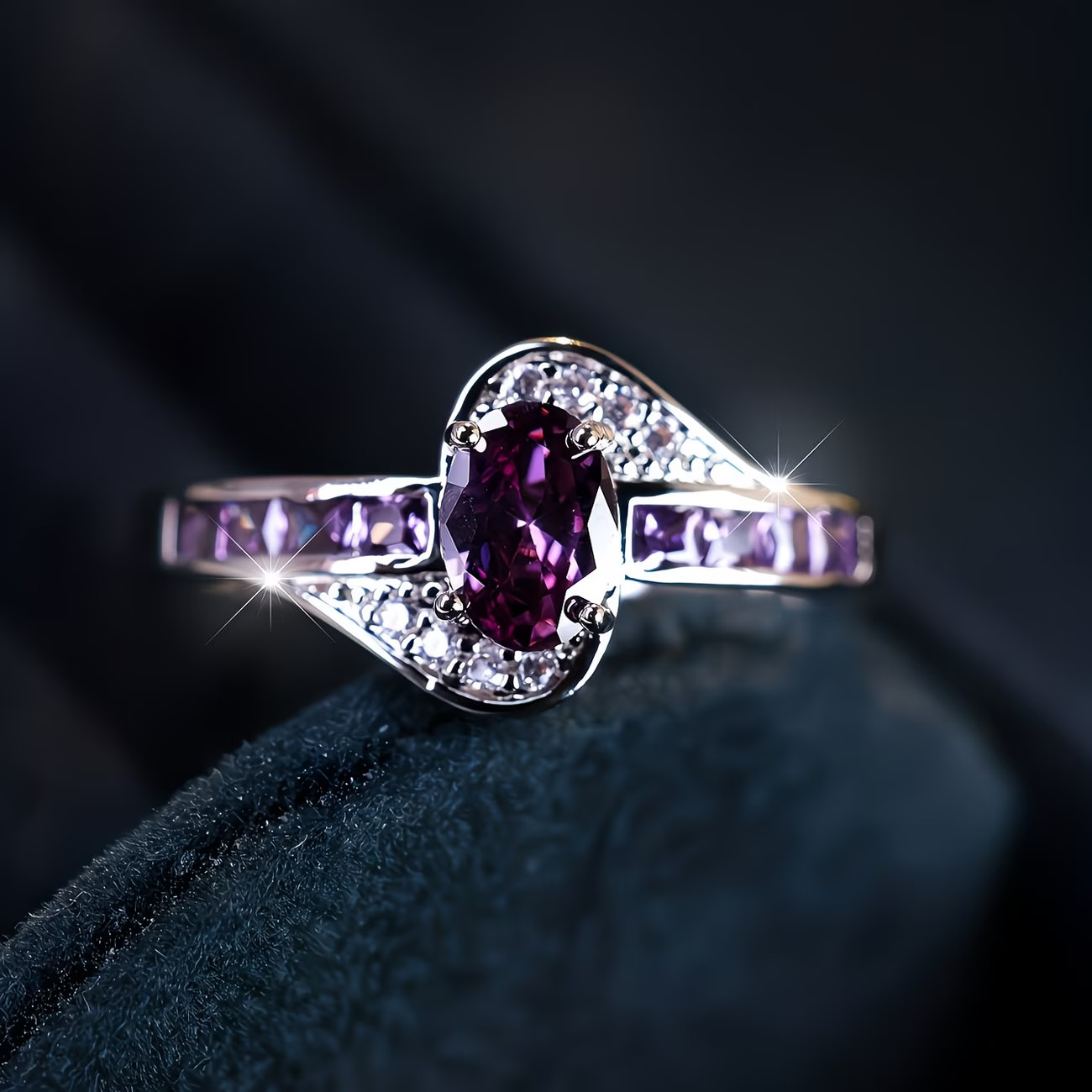 Beautiful Amethyst & Cubic Zirconia Ring, Size 11. FREE SHIP IN THE USA!