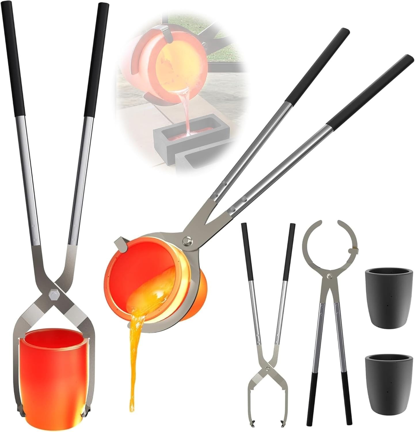Nelyrho Metal Melting Crucible Tongs Set6kg Graphite Pouring Lifting Casting Kit